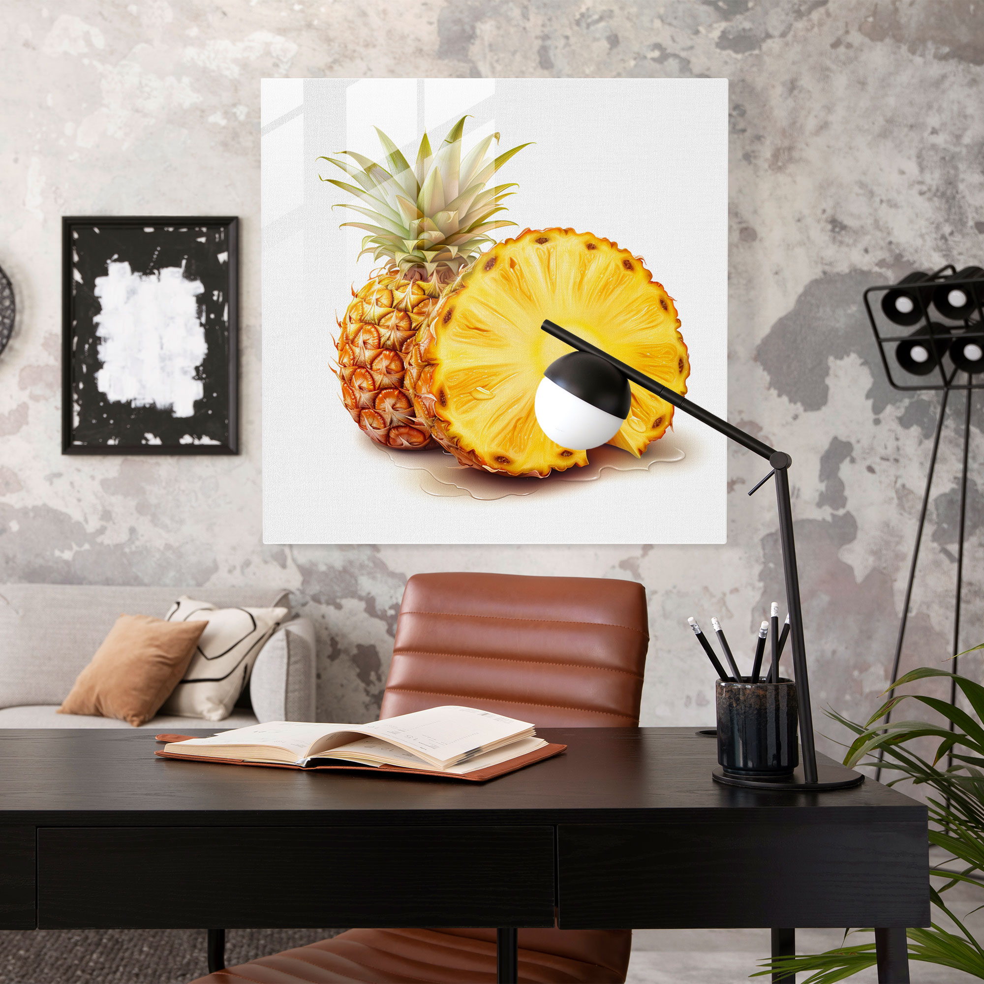 Natürlich klingender Deutscher Produkttitel: Realistisches Ananas-Scheiben Glasbild - Ananas Glaswandkunst Esszimmer