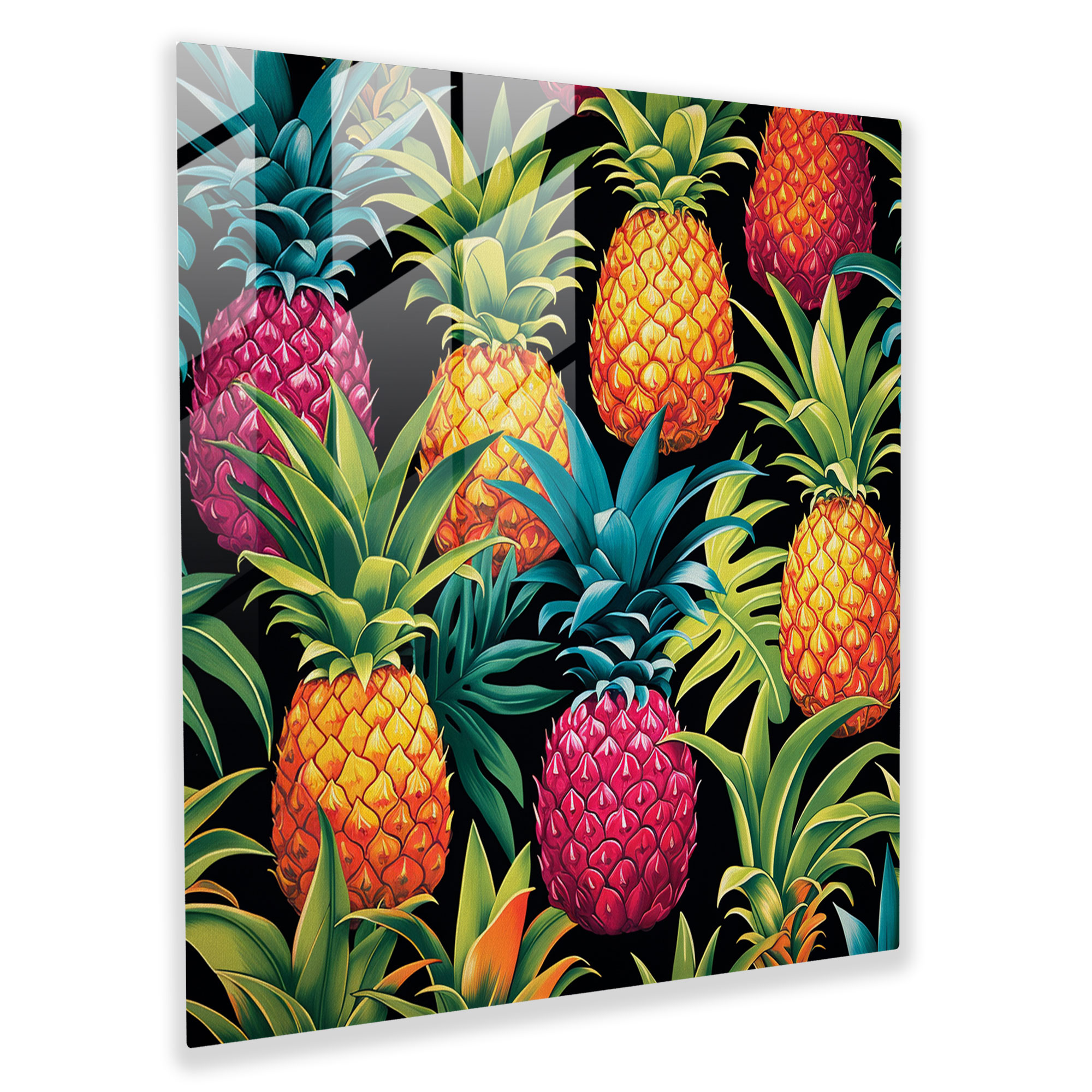Colorful Pop Art Pineapples Glass Print - Pineapple, Glass Print, Modern Art, Pop Art