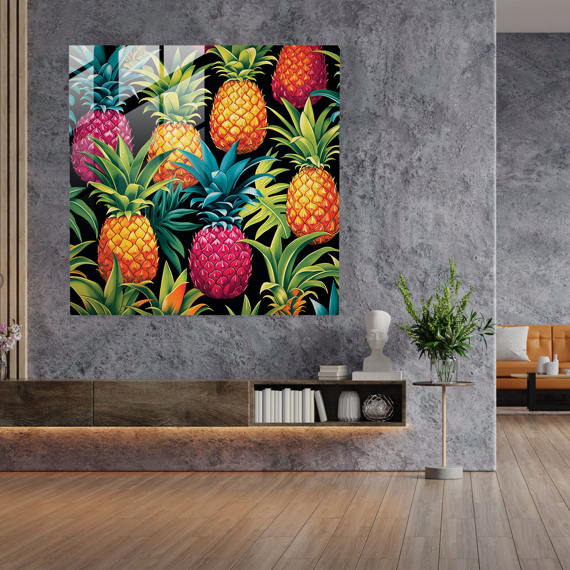 Colorful Pop Art Pineapples Glass Print - Pineapple, Glass Print, Modern Art, Pop Art