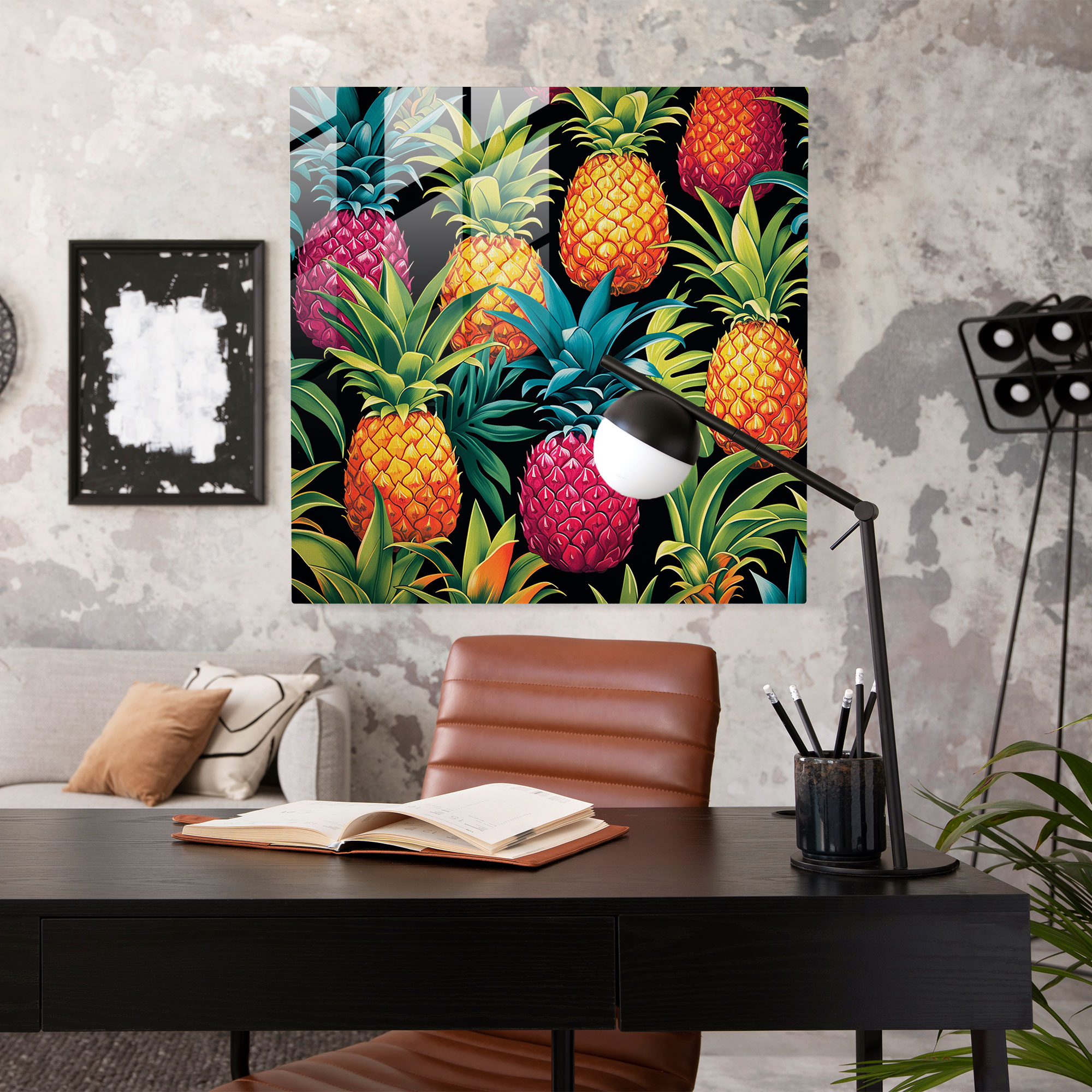 Colorful Pop Art Pineapples Glass Print - Pineapple, Glass Print, Modern Art, Pop Art