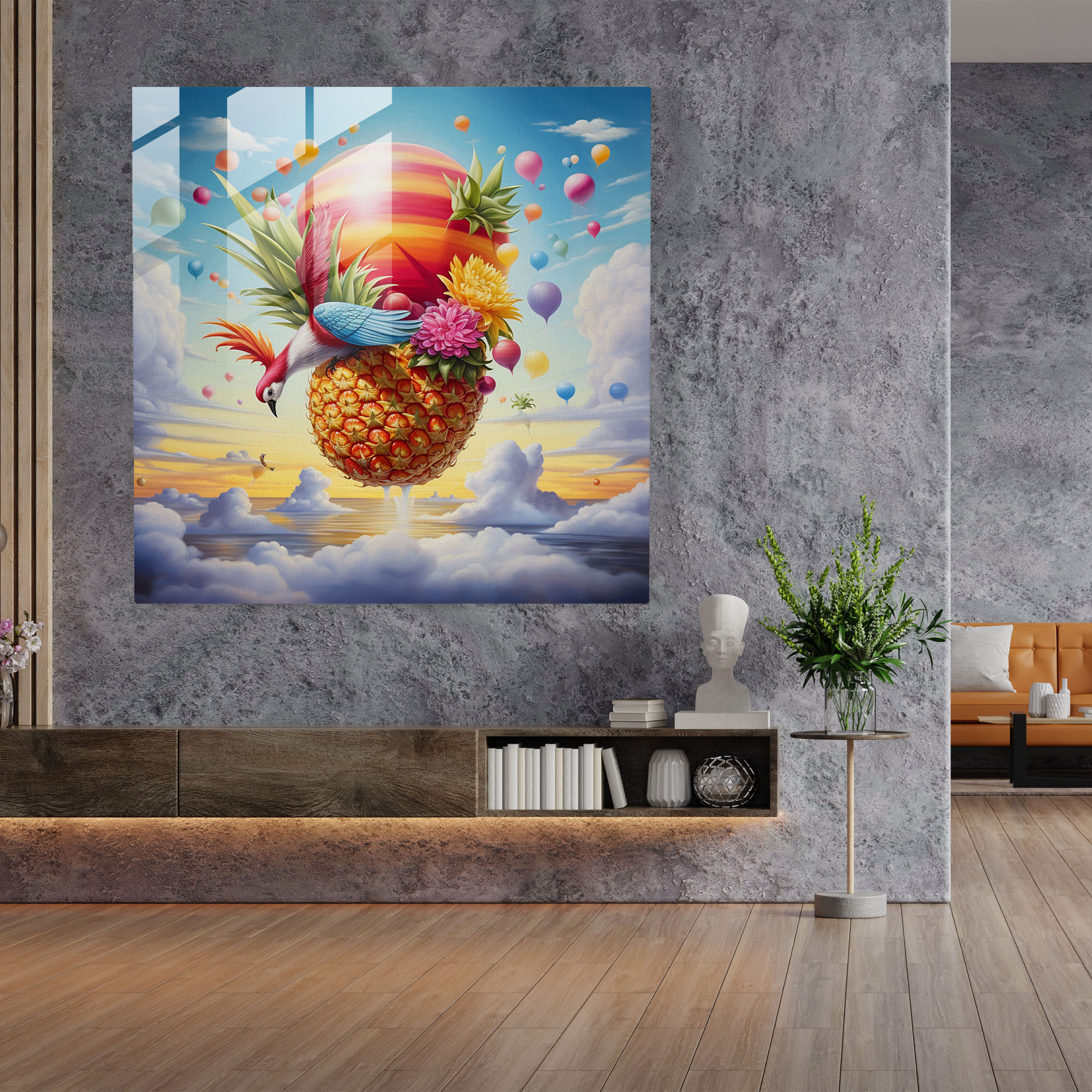 Glasbild Ananas in surrealer Optik - Ananas surrealistisch Wohnkultur Fantasie
