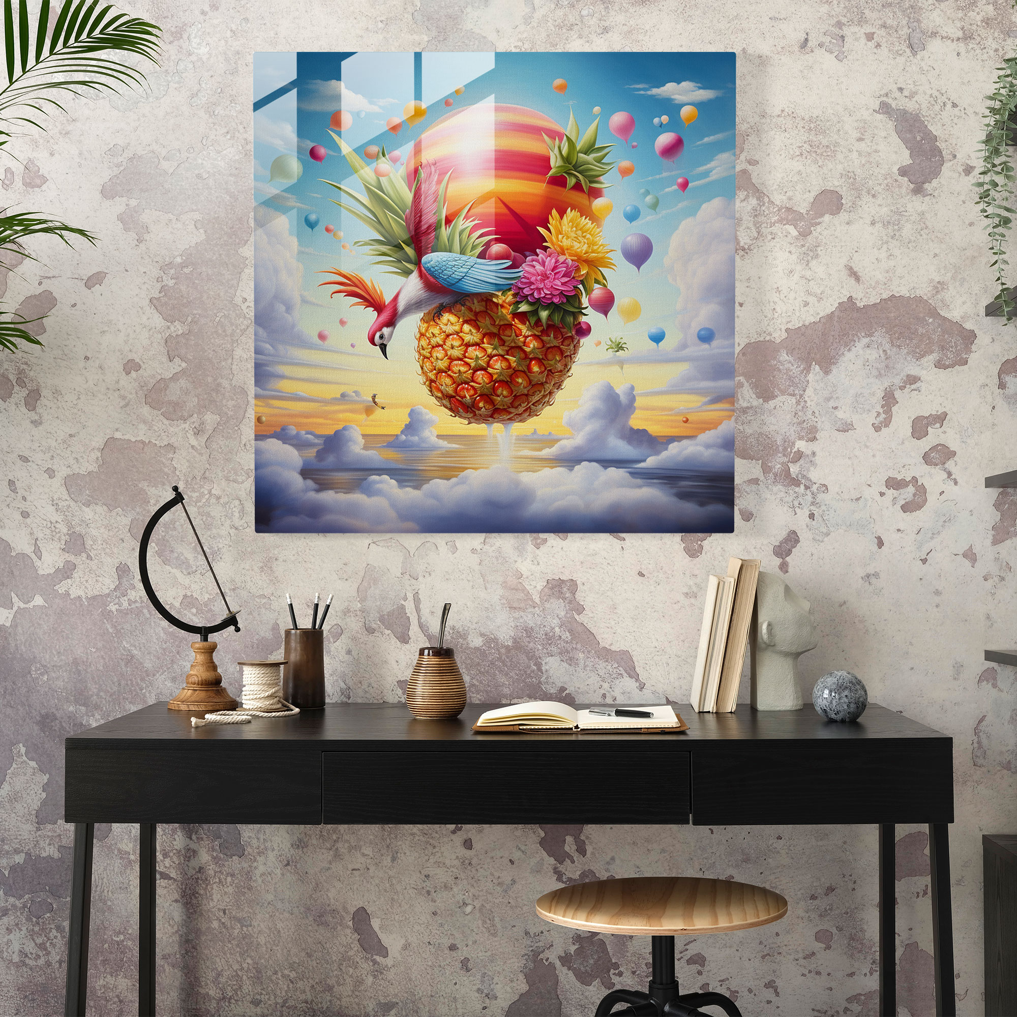Glasbild Ananas in surrealer Optik - Ananas surrealistisch Wohnkultur Fantasie