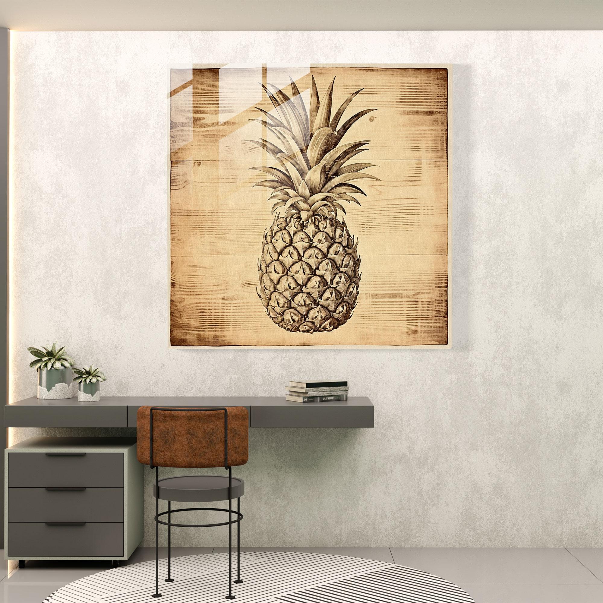Leinwandbild Ananas Gravur - Vintage-Ananas Inspiriert von Vintage Dekoration für Zuhause