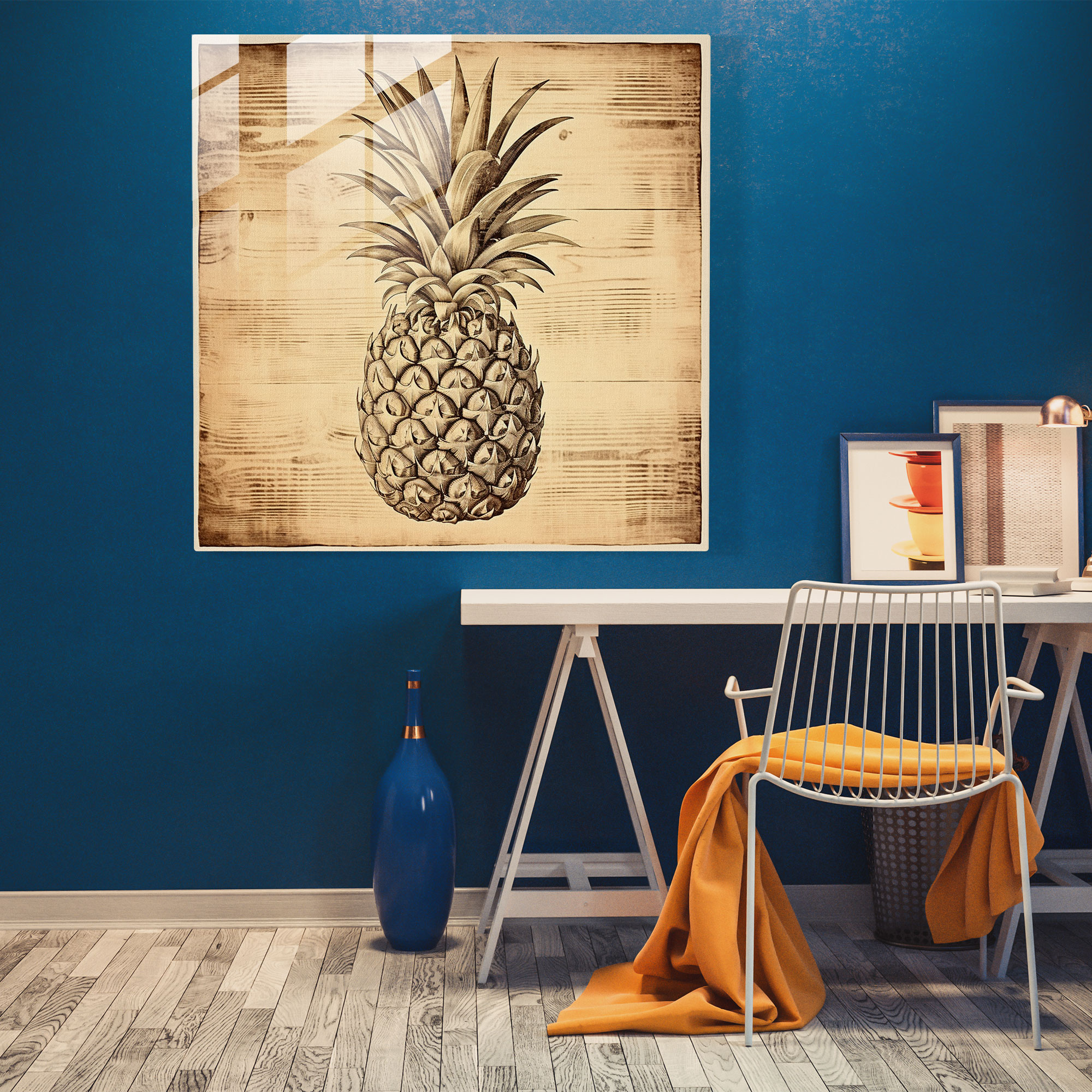 Leinwandbild Ananas Gravur - Vintage-Ananas Inspiriert von Vintage Dekoration für Zuhause
