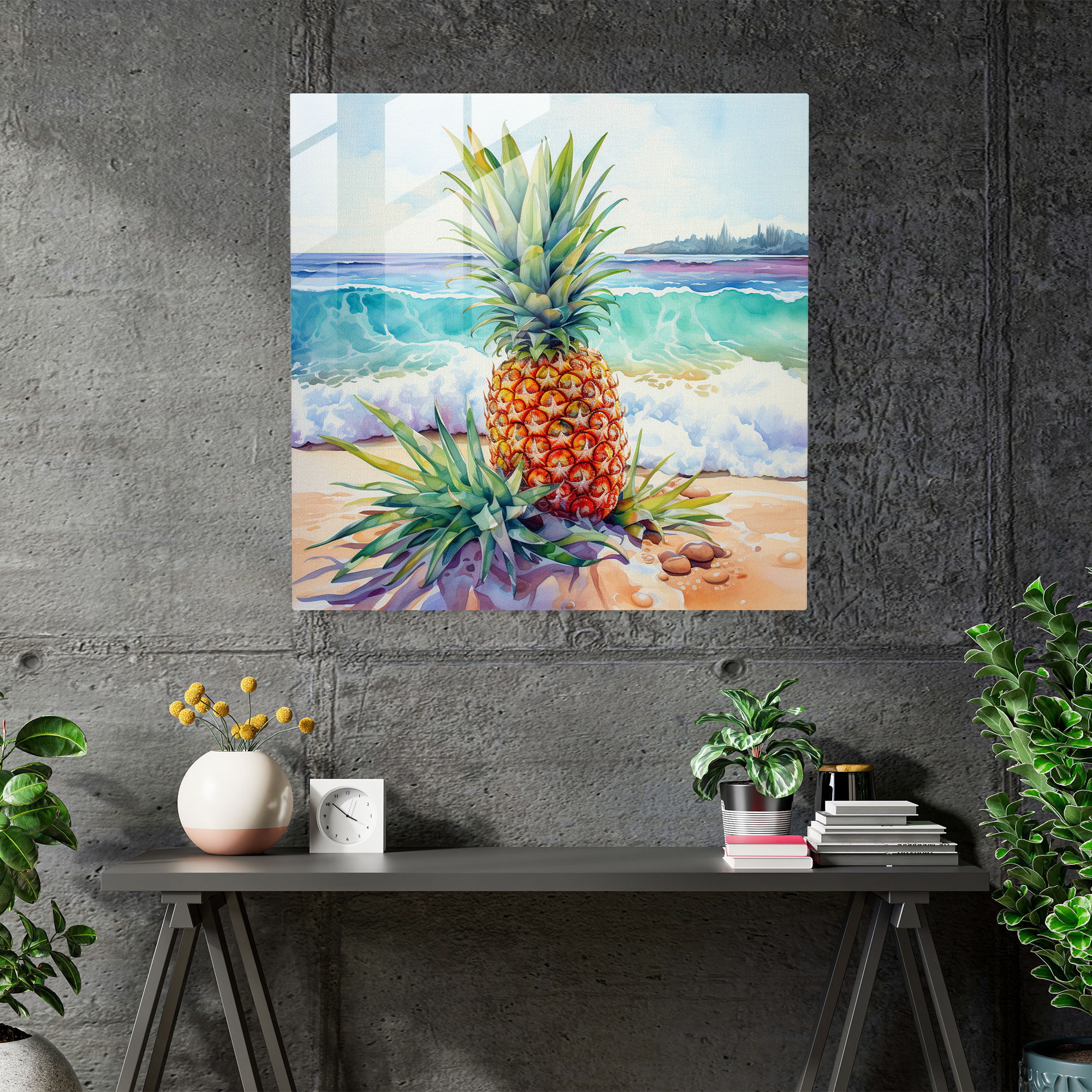 Pineapple Paradise Glass Print - Pineapple, Tropical, Home Decoration, Glass Art