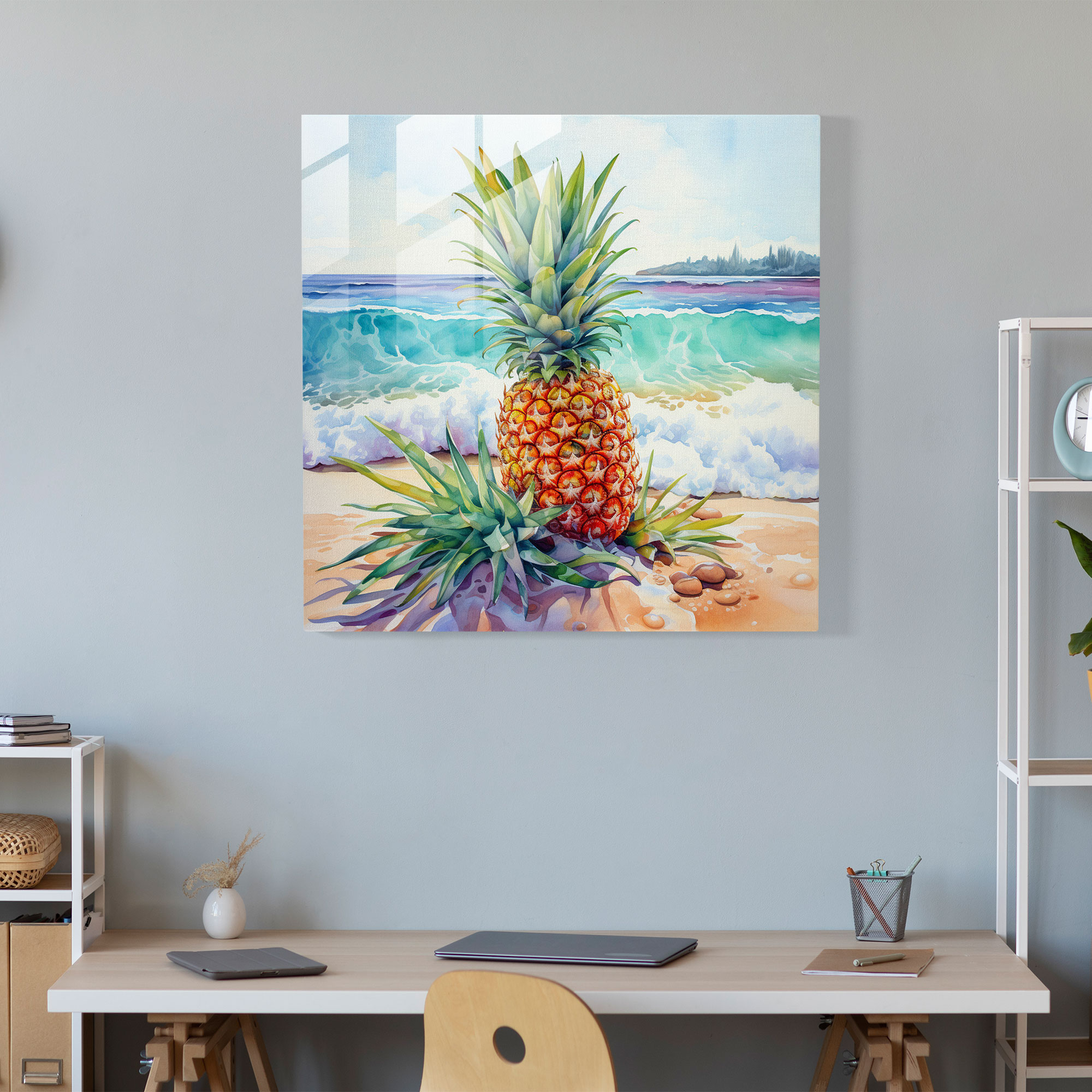 Pineapple Paradise Glass Print - Pineapple, Tropical, Home Decoration, Glass Art