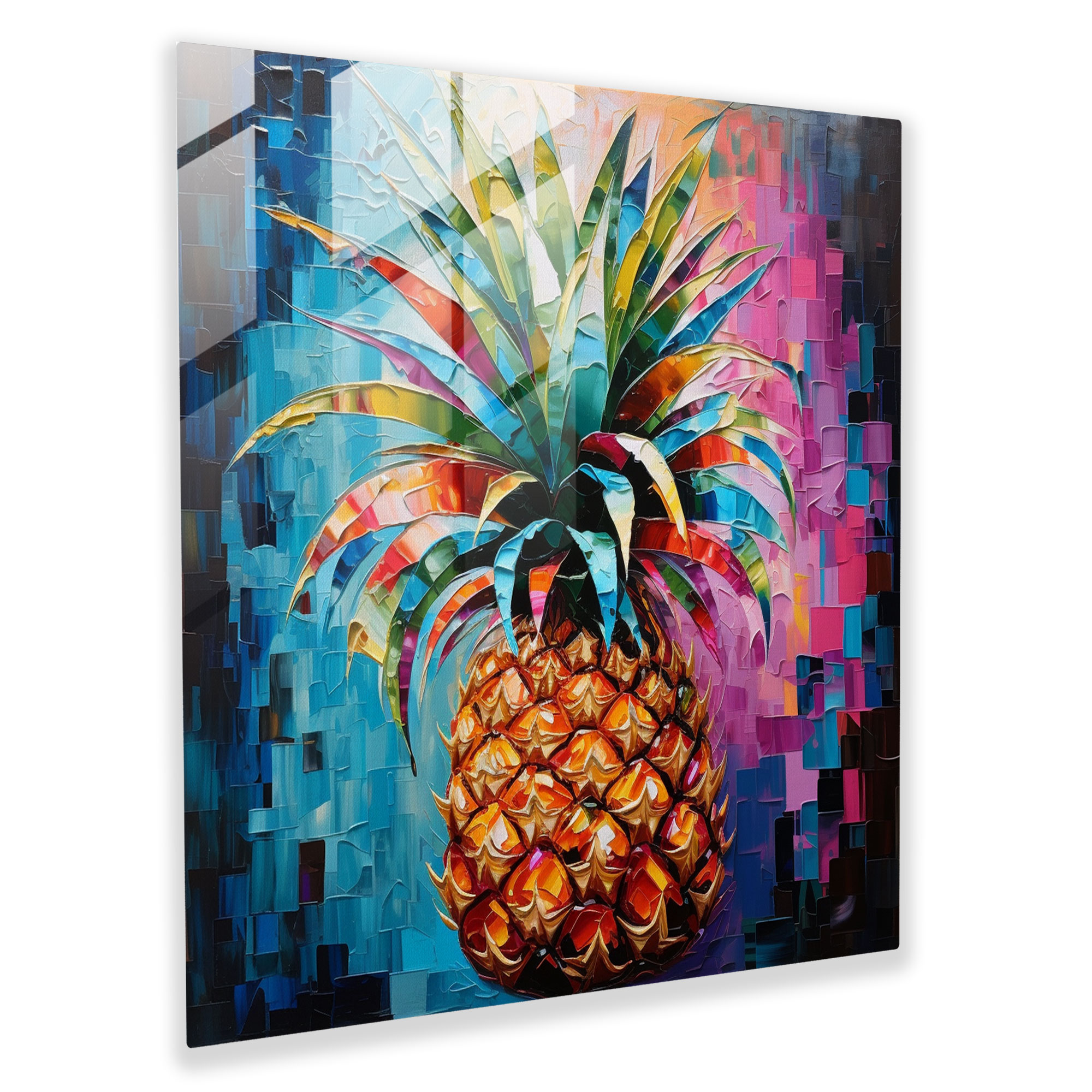 Abstract Pineapple Glass Print - Pineapple, Mixed Media Artwork, Glass Print, Glass Art