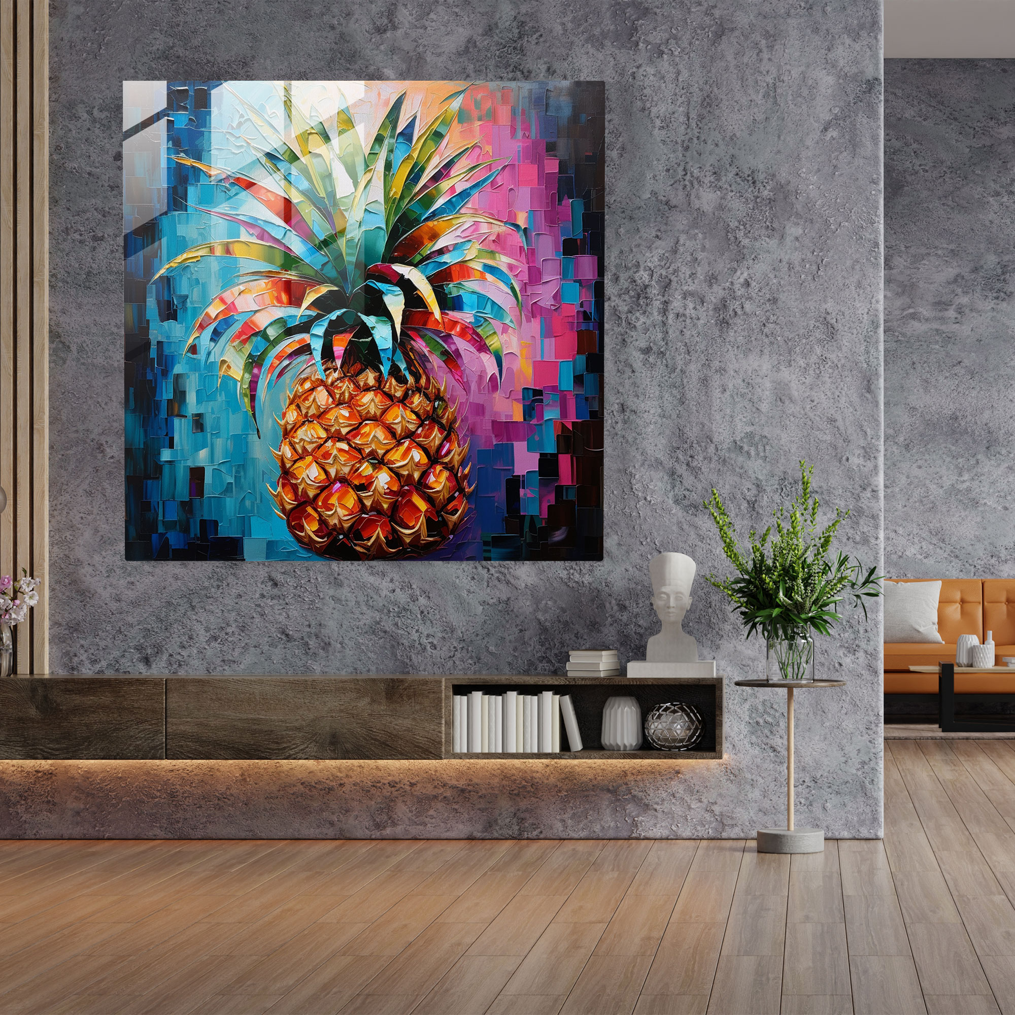 Abstract Pineapple Glass Print - Pineapple, Mixed Media Artwork, Glass Print, Glass Art