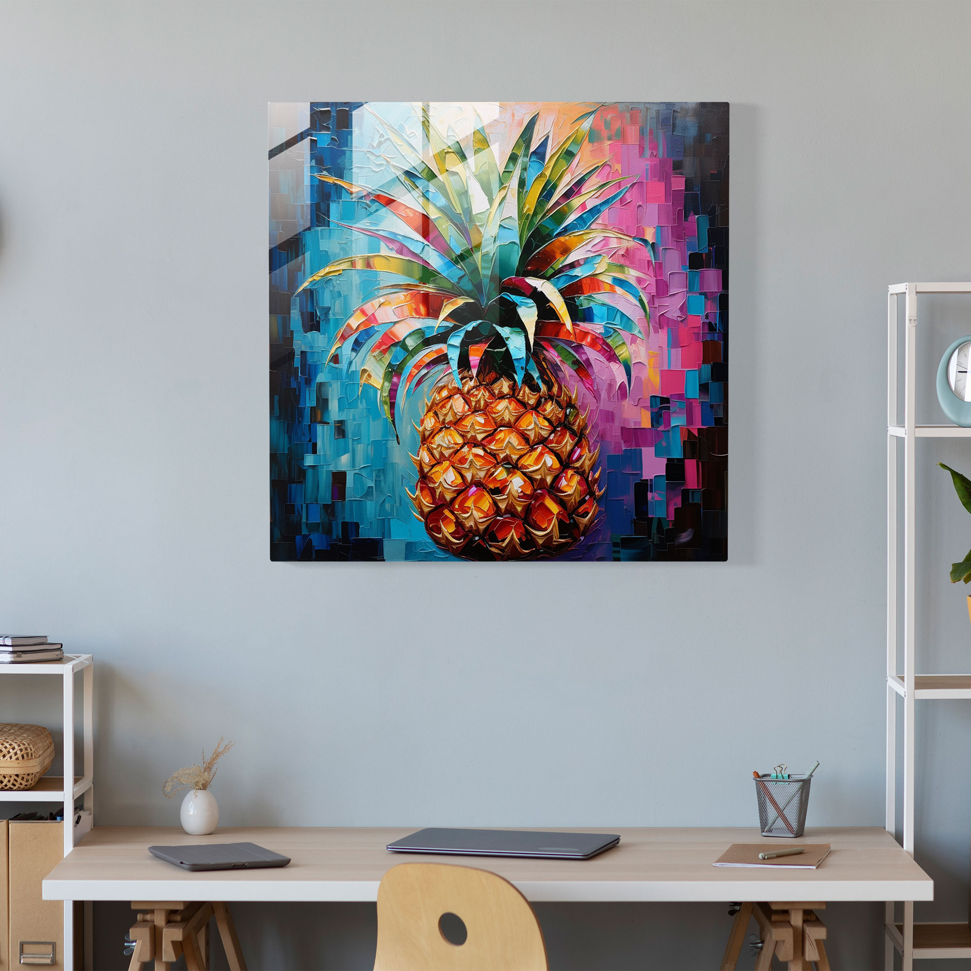 Abstract Pineapple Glass Print - Pineapple, Mixed Media Artwork, Glass Print, Glass Art