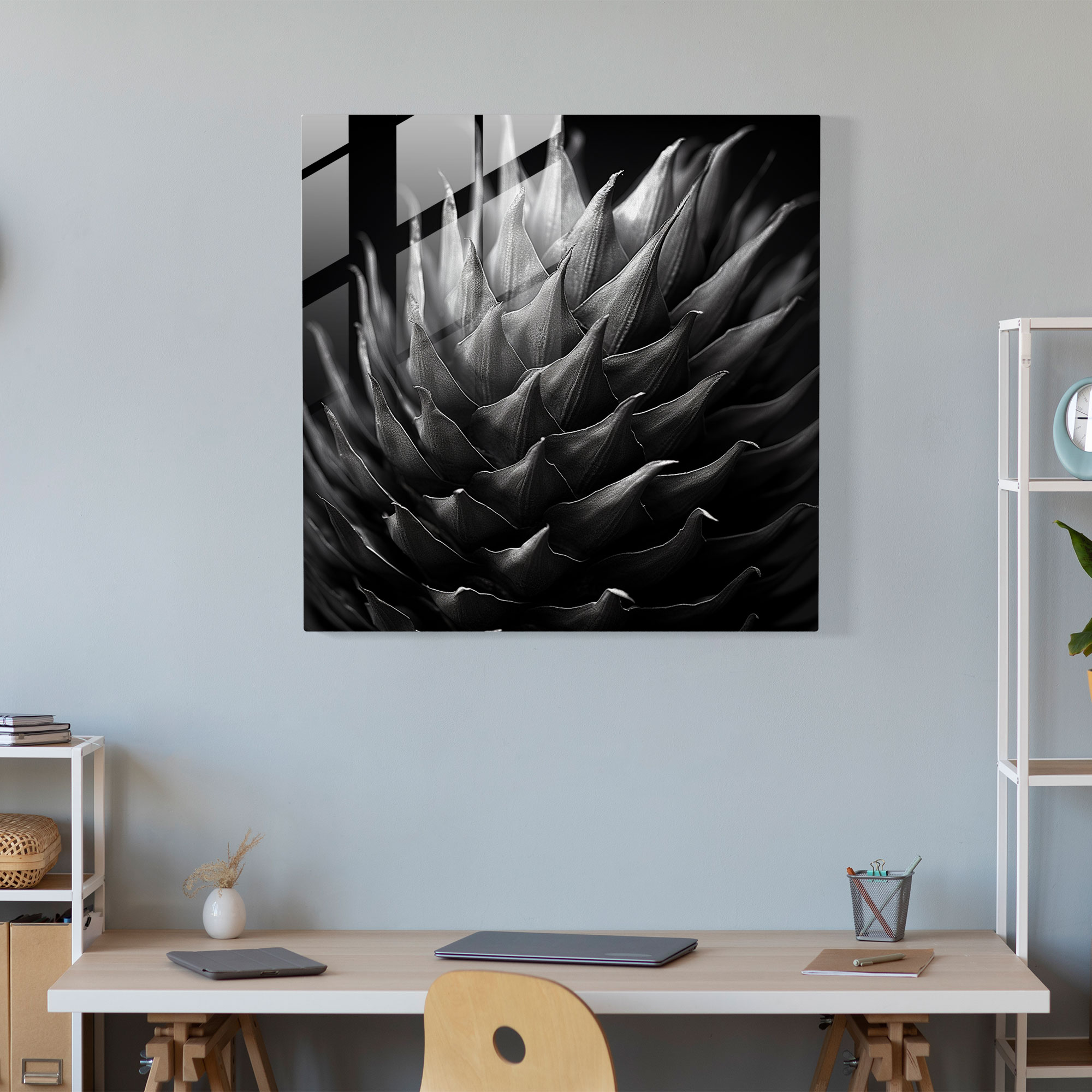 Minimalist Pineapple Texture Glass Print - Pineapple, Glass Print, Black And White Photography, Home Decoration