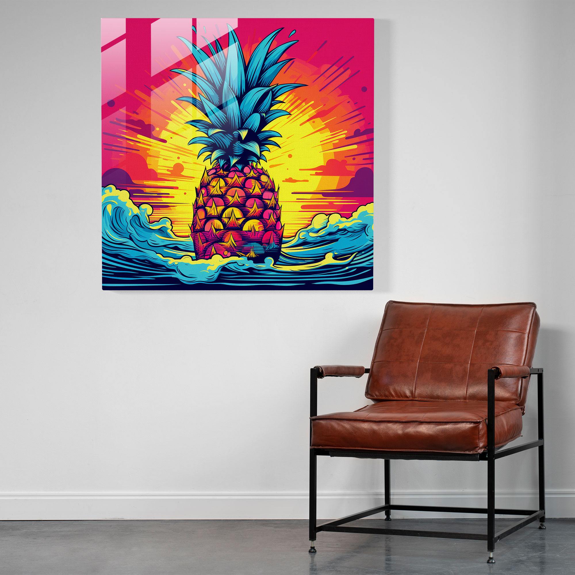 Glasbild Ananas Pop-Art - Ananas Glas-Kunst Wanddekoration