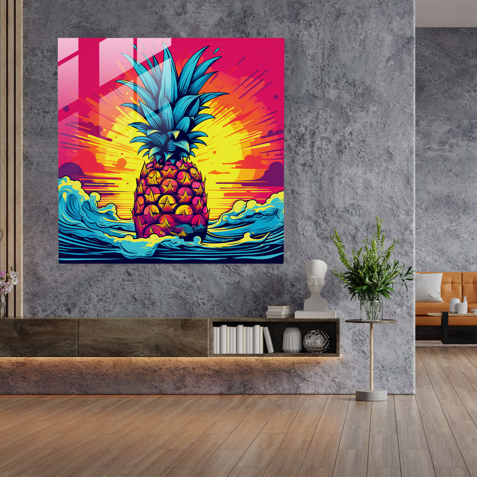 Glasbild Ananas Pop-Art - Ananas Glas-Kunst Wanddekoration