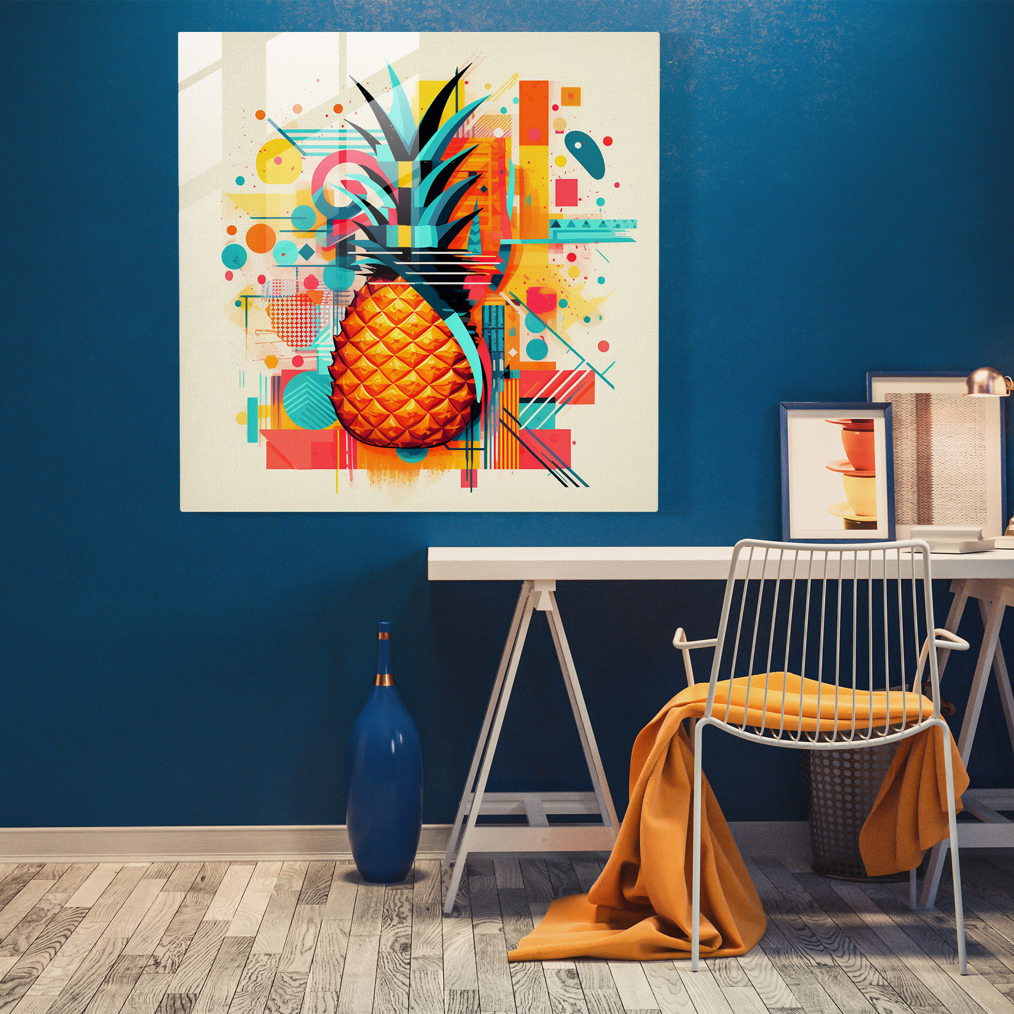 Geometric Pineapple Glass Print - Pineapple, Contemporary, Patterns, Wall Decoration