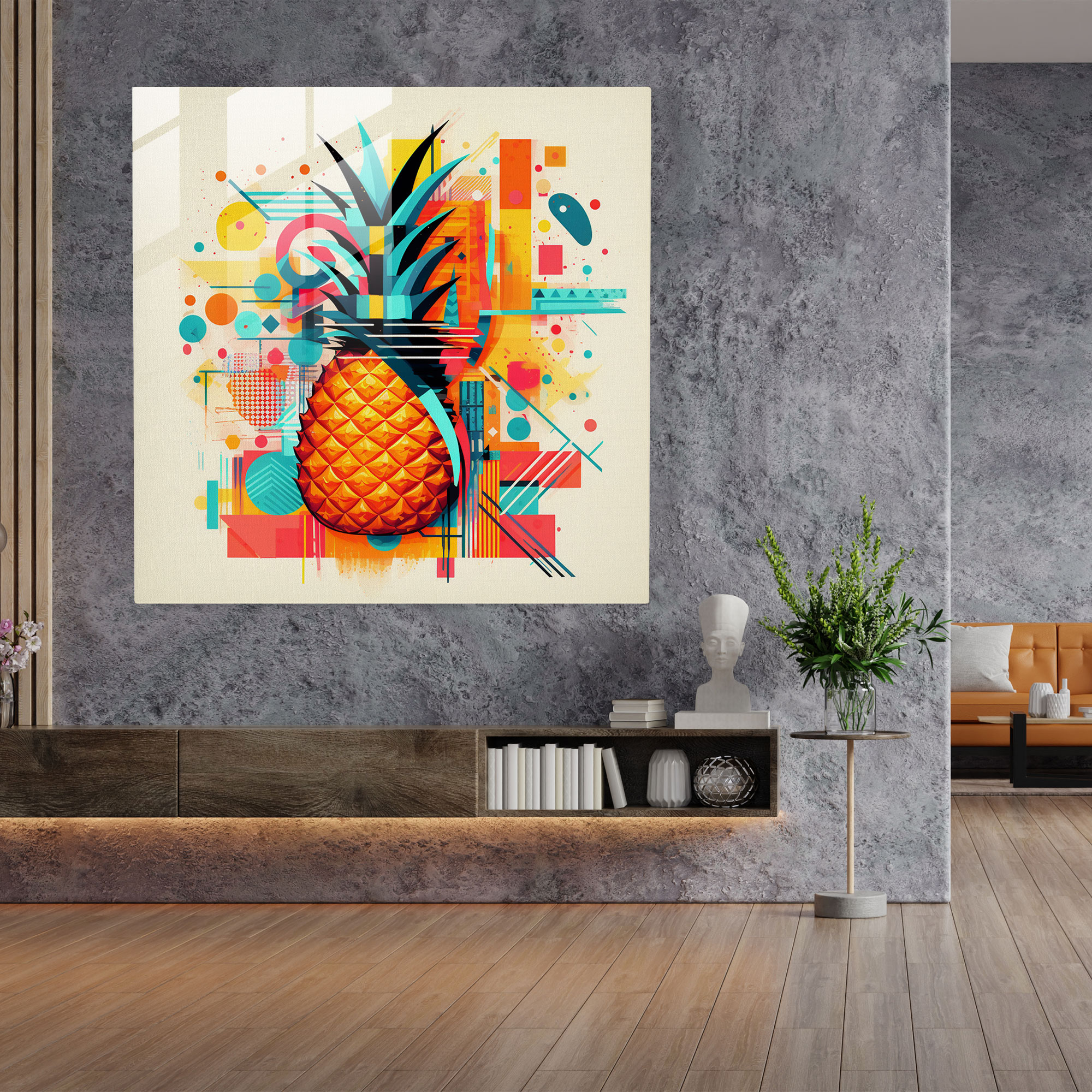 Geometric Pineapple Glass Print - Pineapple, Contemporary, Patterns, Wall Decoration