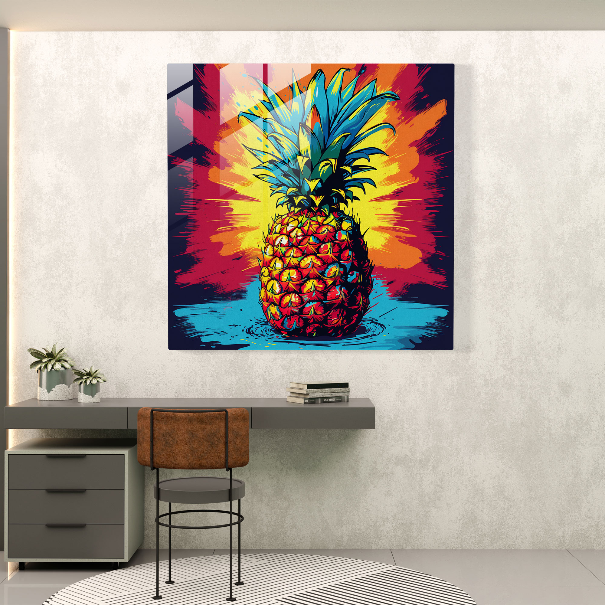 Color Burst Pineapple Glass Print - Pineapple, Vibrant Colors, Pop Art Illustration, Wall Decoration
