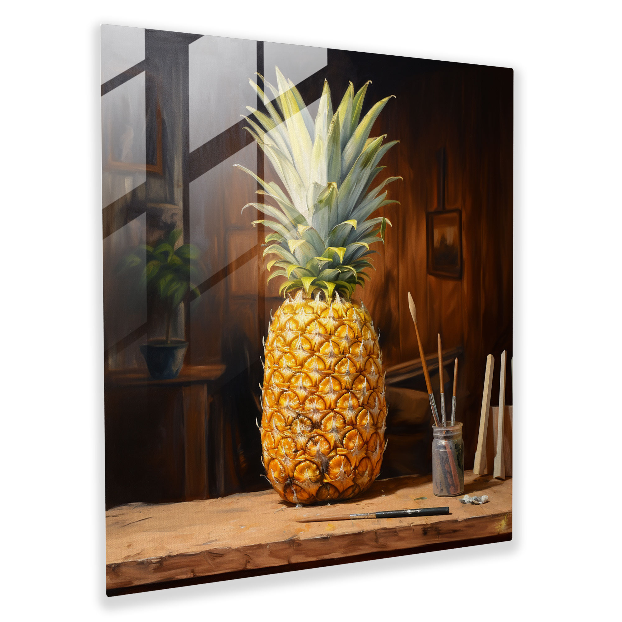 Rustic Pineapple Glass Print - Pineapple, Glass Wall Art, Realistic Oil Painting, Pineapple