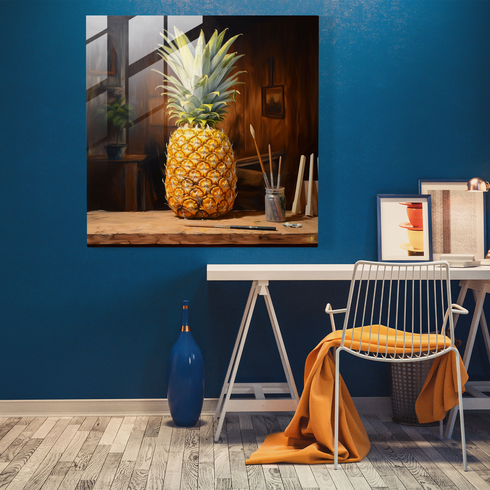 Rustic Pineapple Glass Print - Pineapple, Glass Wall Art, Realistic Oil Painting, Pineapple