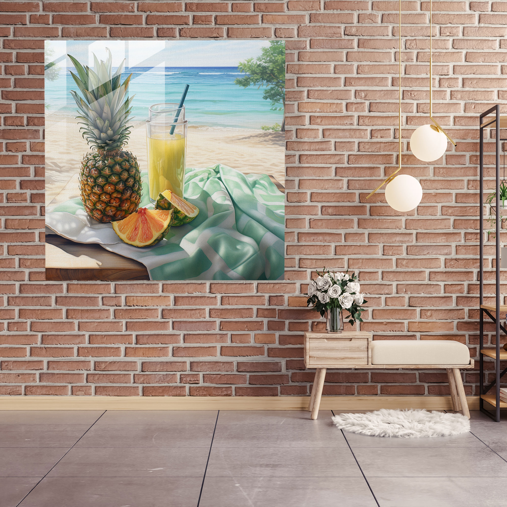 Tropisches Ananas-Flucht Glasbild - Ananas Erfrischend Gelassen