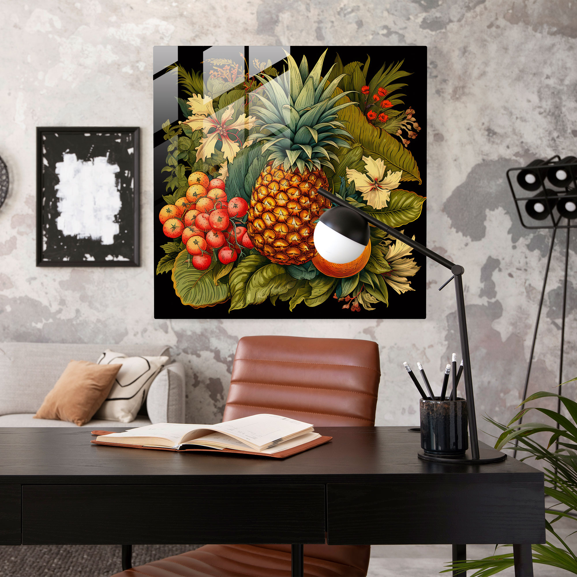 Vintage Pineapple Delight Glass Print - Pineapple, Glass Art, Nostalgic, Pineapple