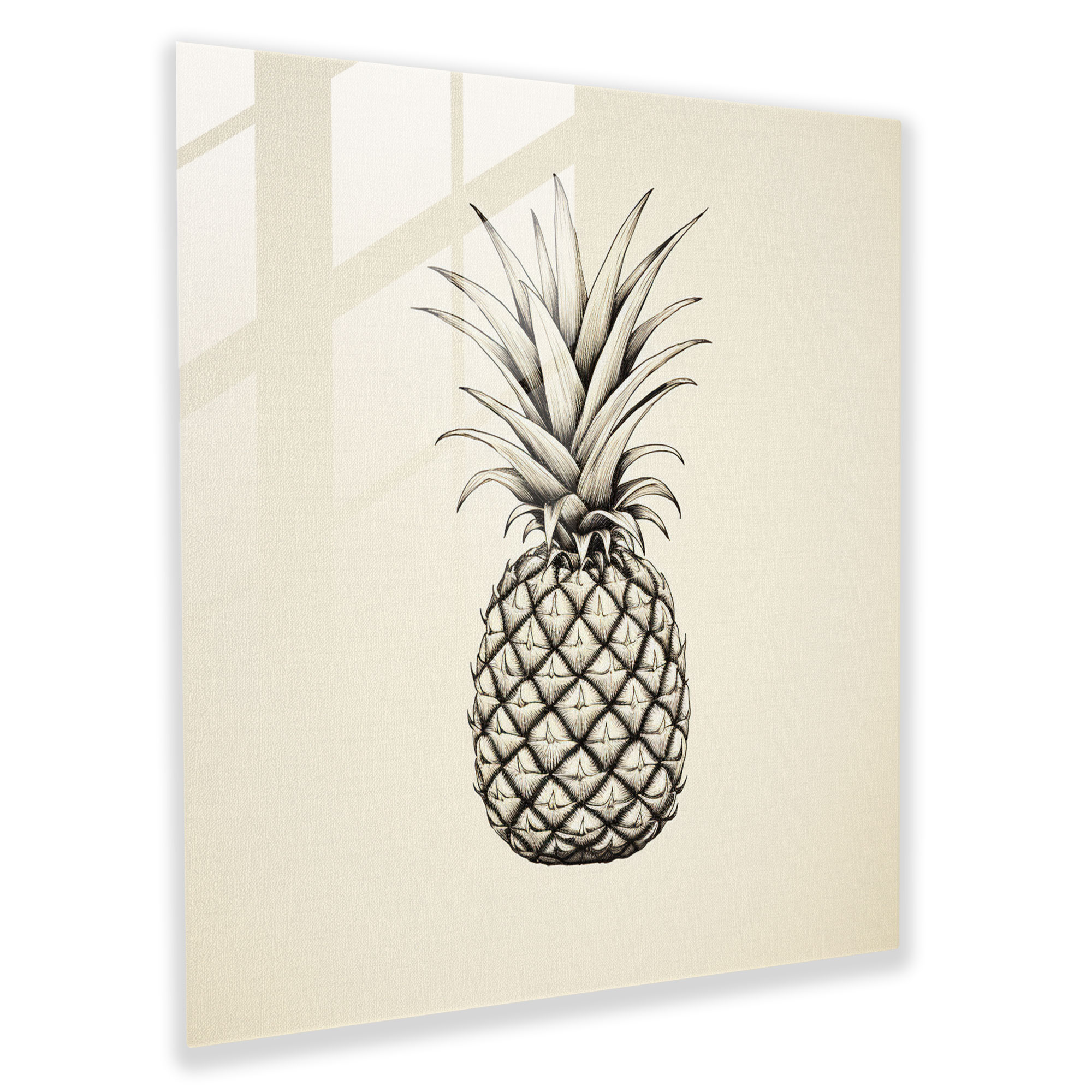 Sleek Pineapple Essence Glass Print - Pineapple, Home Decoration, Minimalist Line Drawing, Modern Art