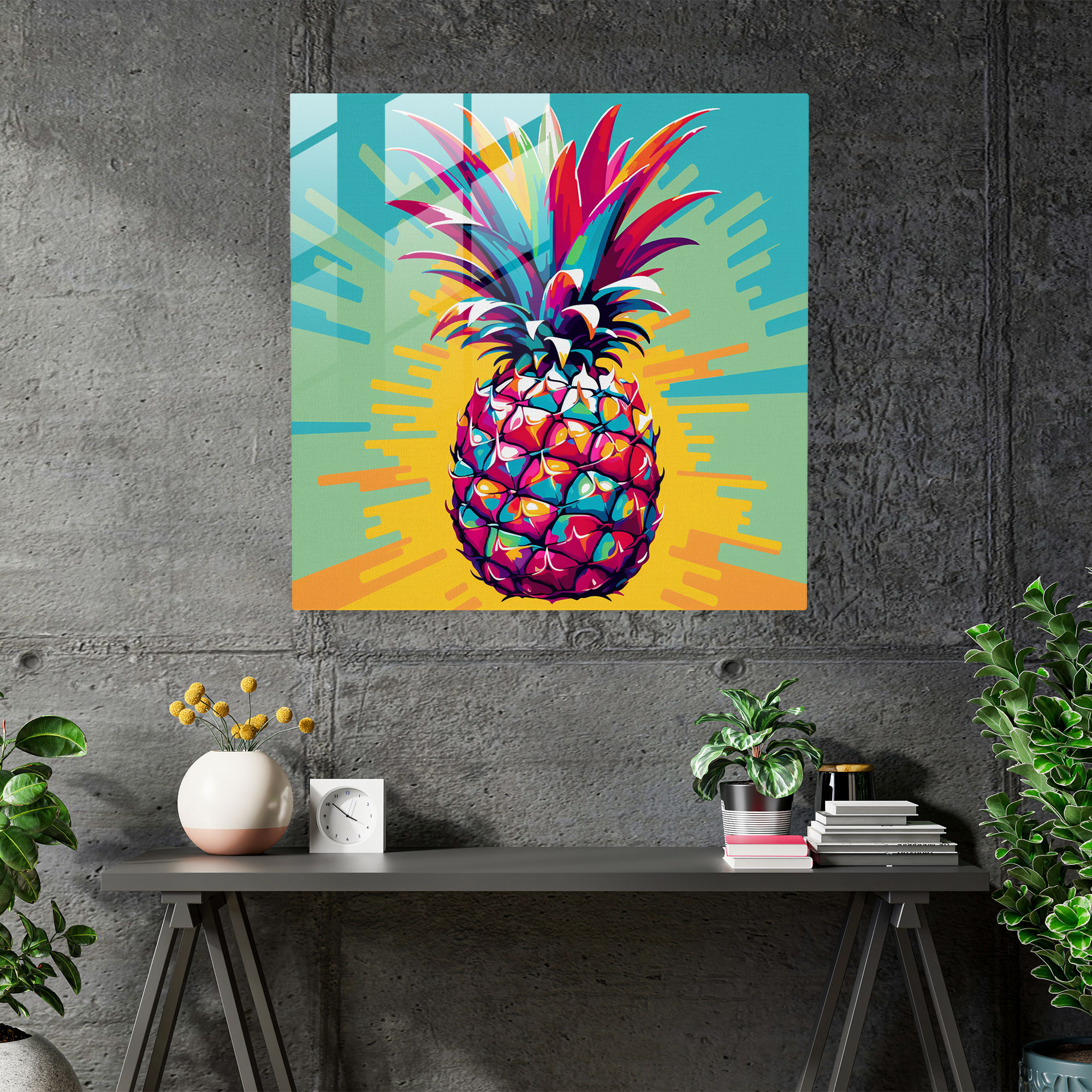 Pineapple Explosion Glasbild - Ananas Glasbild Wanddekoration