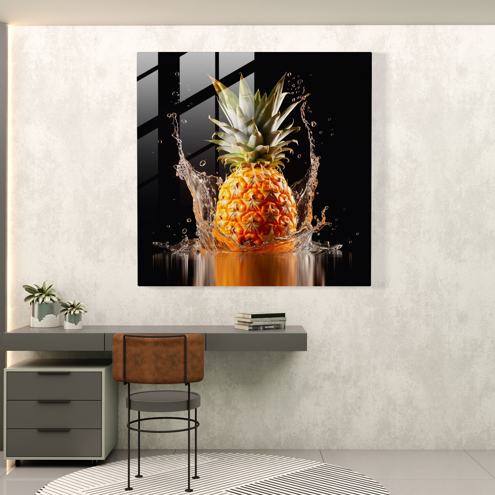 Juicy Pineapple Slice Glass Print - Pineapple, Glass Print, Pineapple, Home Decoration