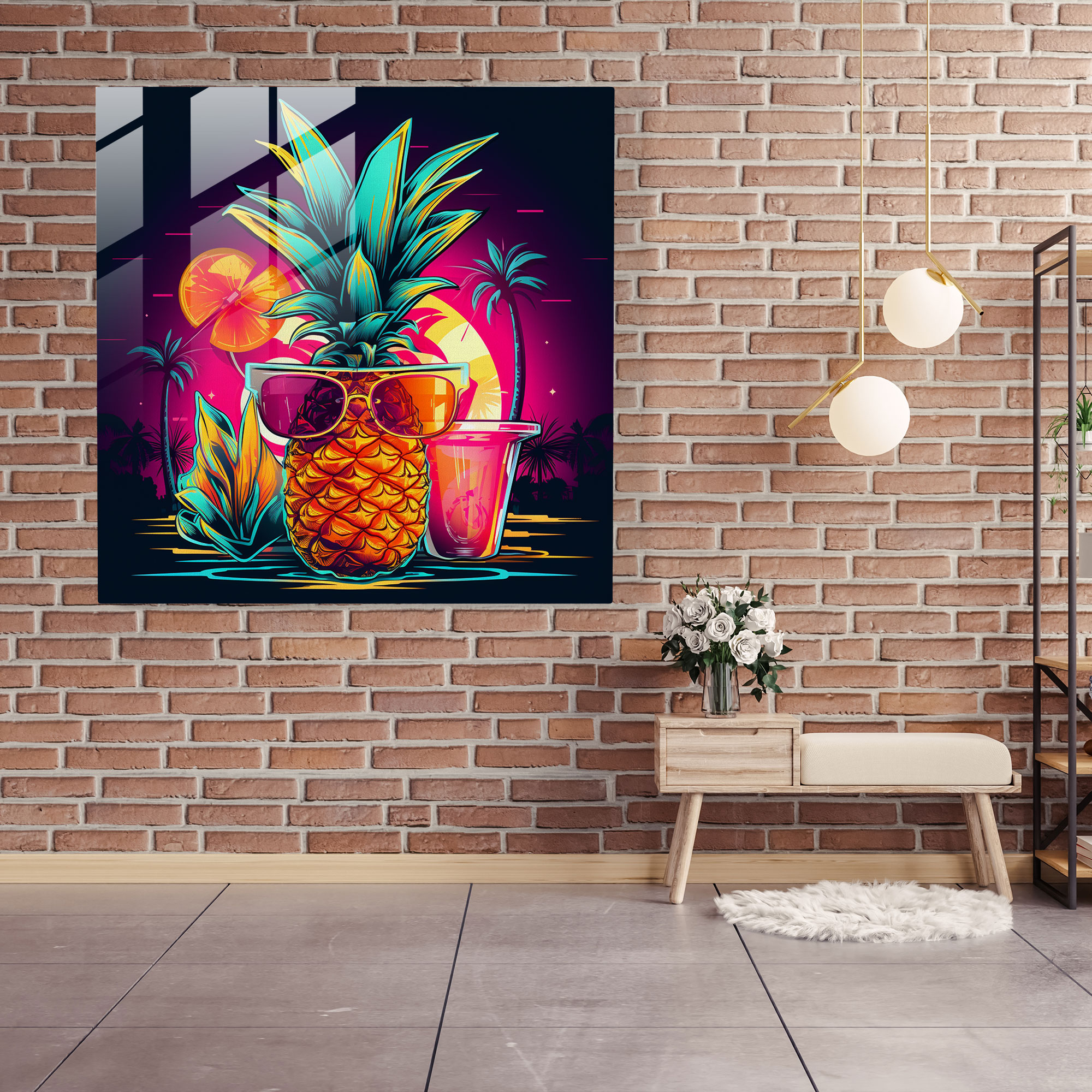 Pineapple Party Glass Print - Pineapple, Modern Art, Glass Wall Art, Wall Decoration