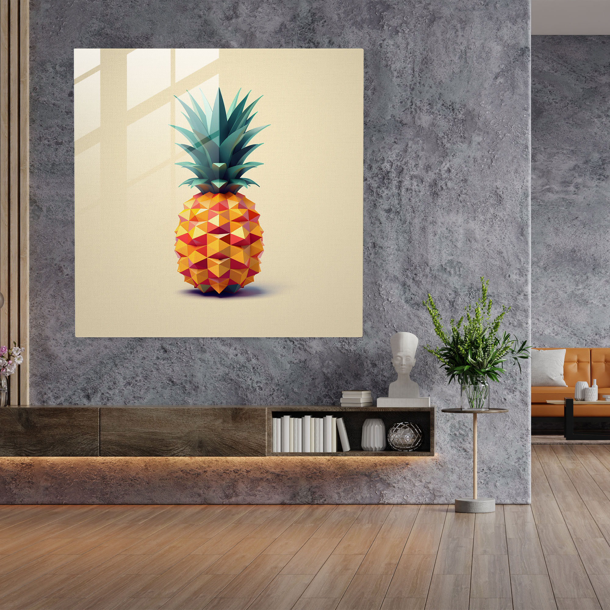 Pineapple Geometry Glass Print - Pineapple, Glass Print, Geometry, Home Decoration