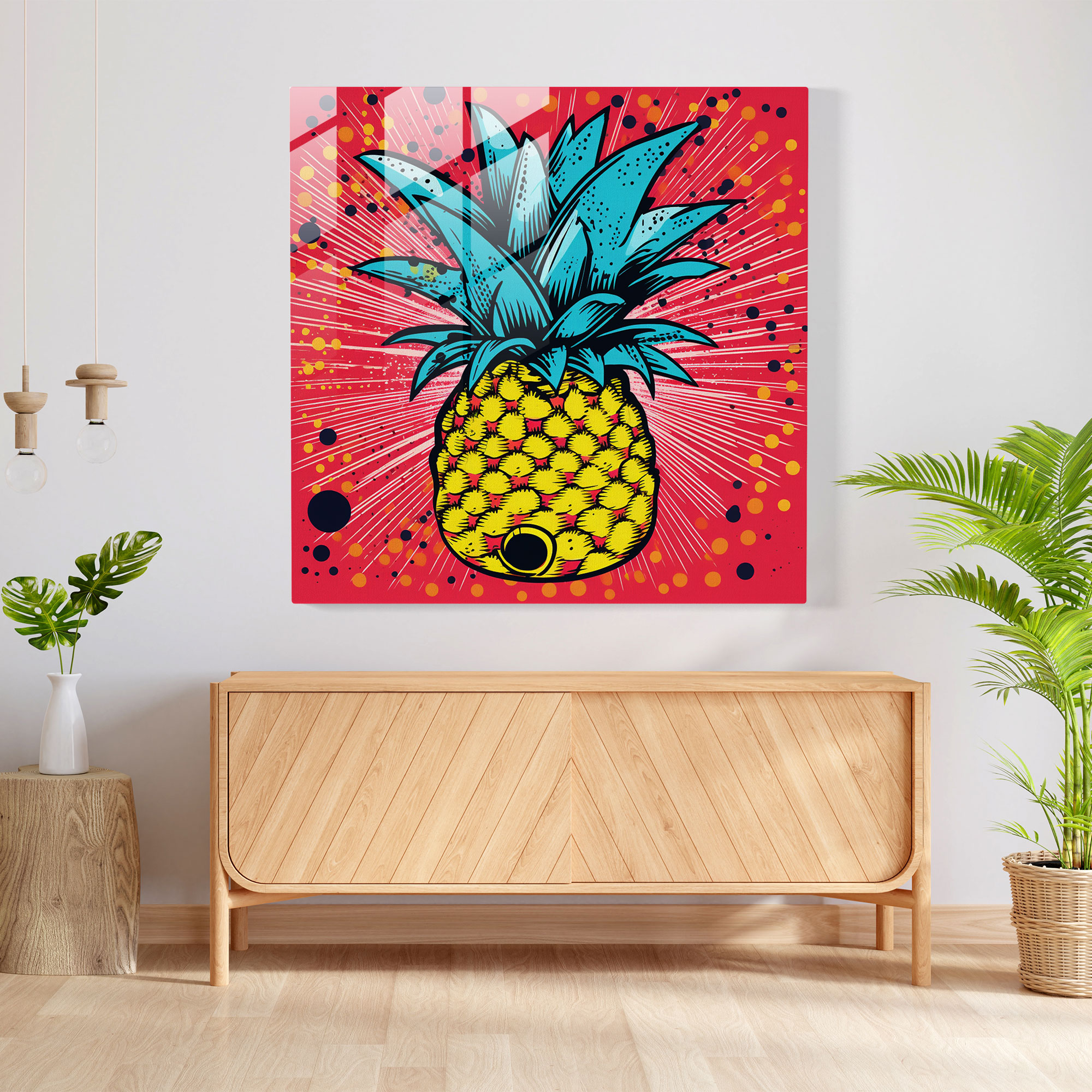Pineapple Glasbild - Ananas Pop Art kräftige Farben