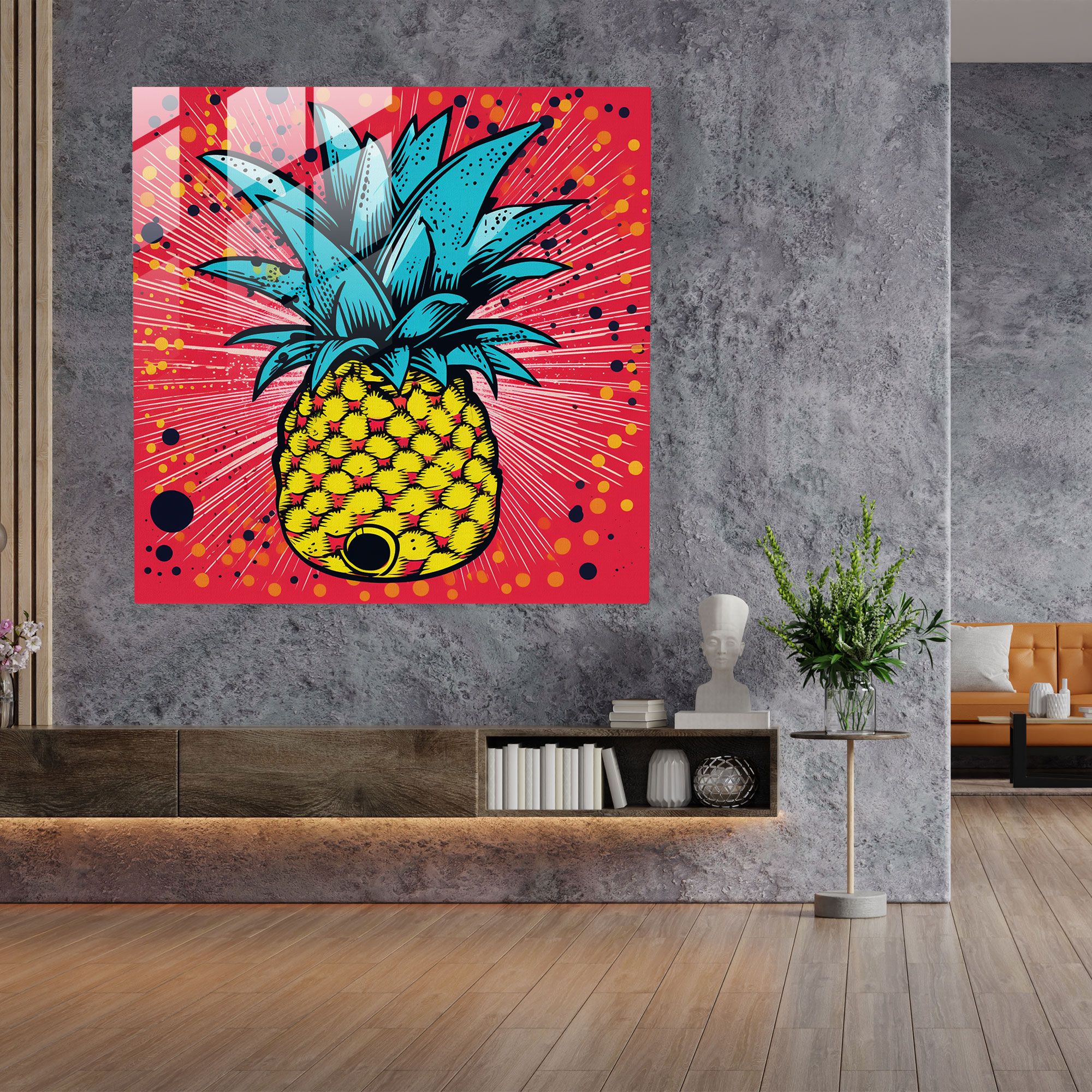 Pineapple Glasbild - Ananas Pop Art kräftige Farben