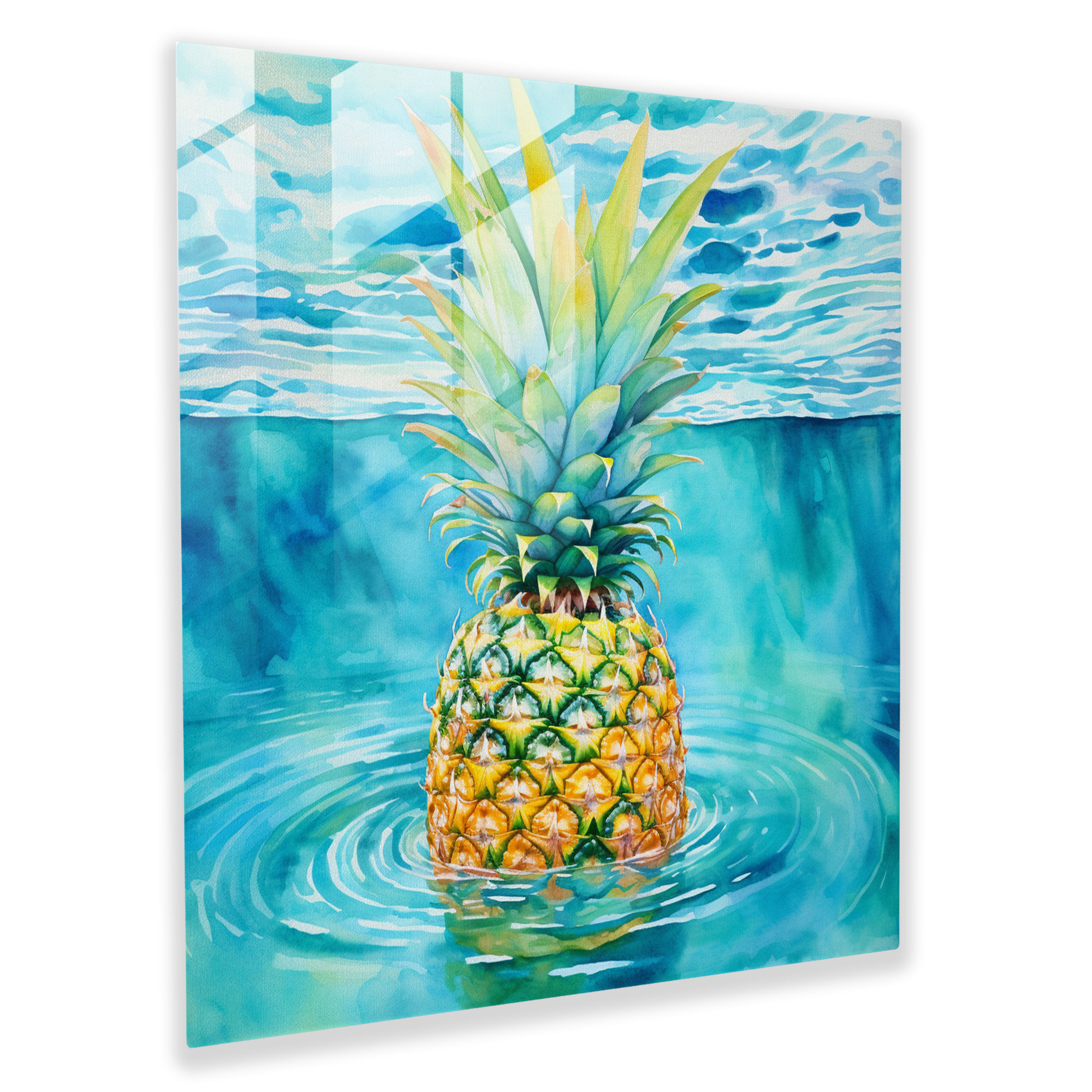 Tropisches Ananas Glasbild - Ananas Zuhause Dekoration Aquarellmalerei