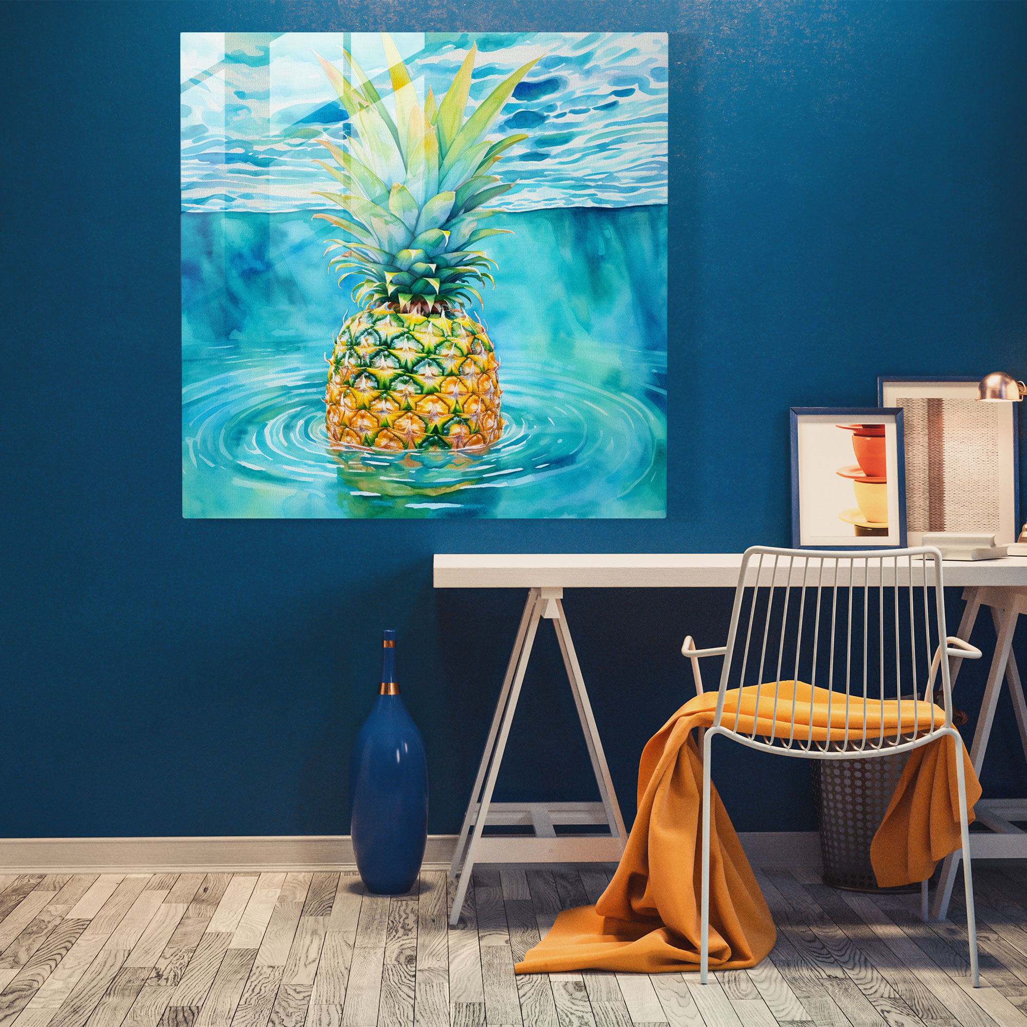 Tropisches Ananas Glasbild - Ananas Zuhause Dekoration Aquarellmalerei