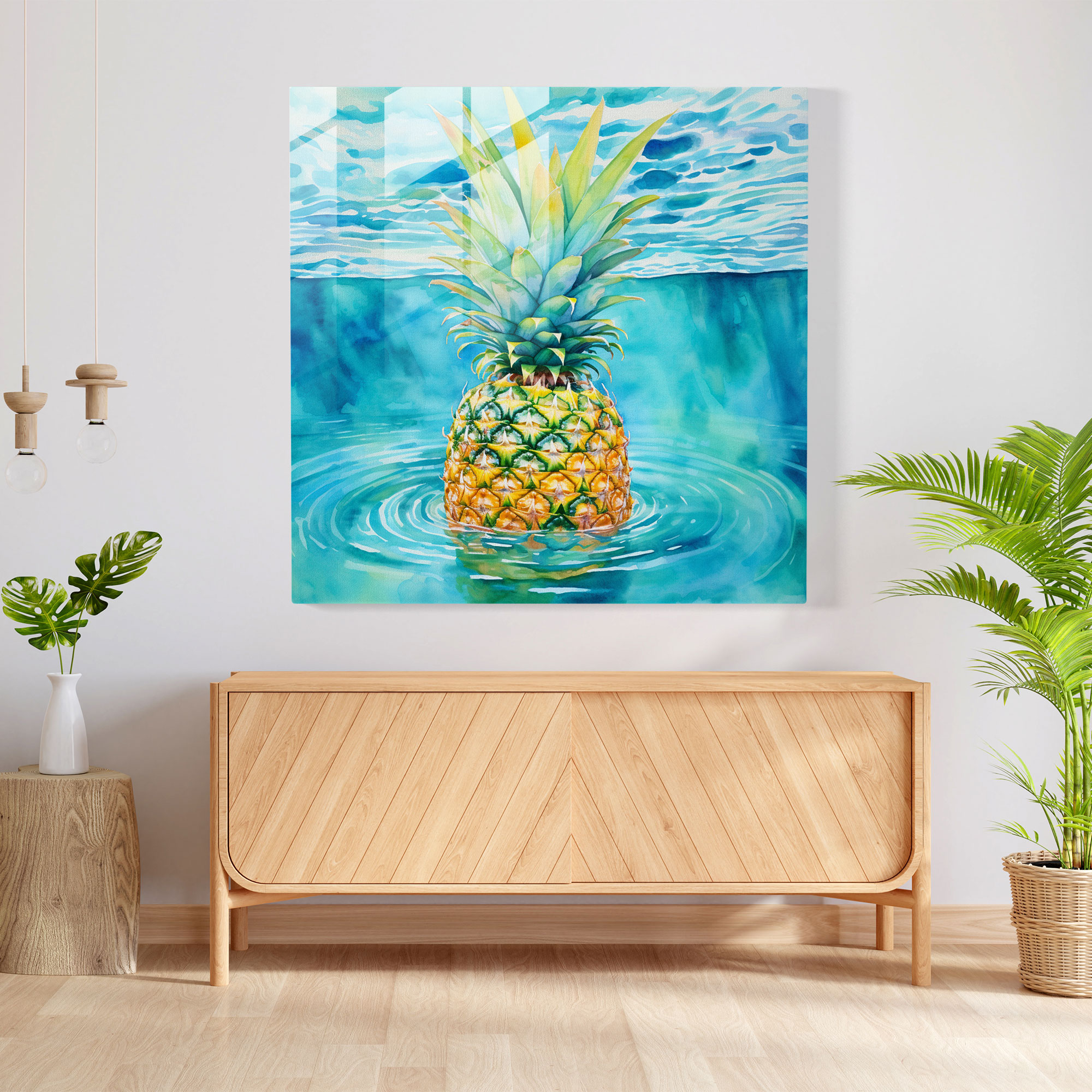 Tropisches Ananas Glasbild - Ananas Zuhause Dekoration Aquarellmalerei