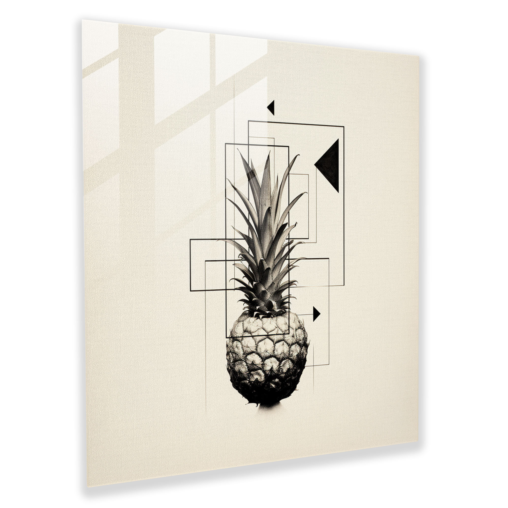 Minimalistisches Ananas Glasbild - Ananas Glas Kunst schwarz-weiße Skizze im minimalistischen Stil.