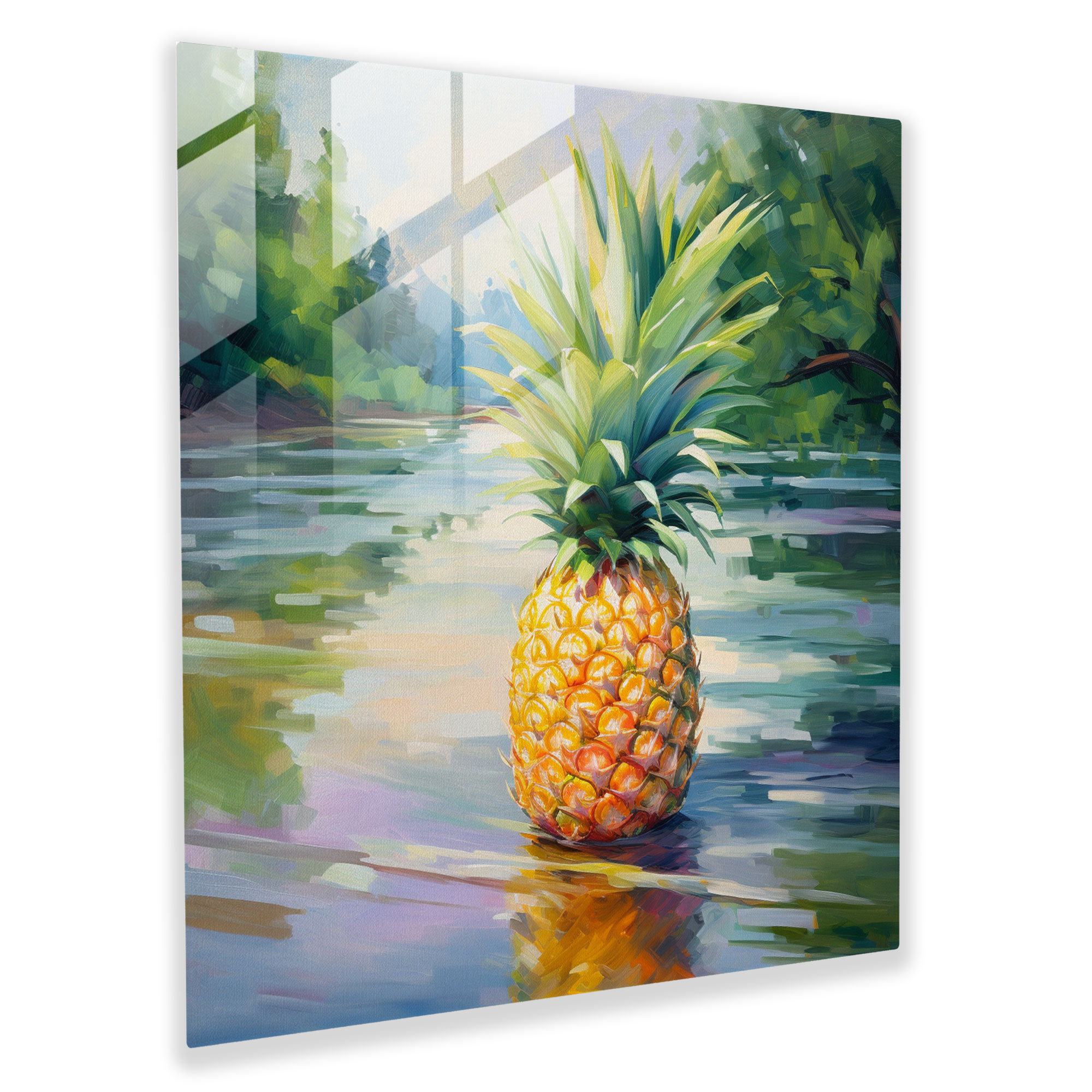 Nature's Beauty Pineapple Glass Print - Pineapple, Glass Print, Wall Decoration, Impressionist Oil Painting