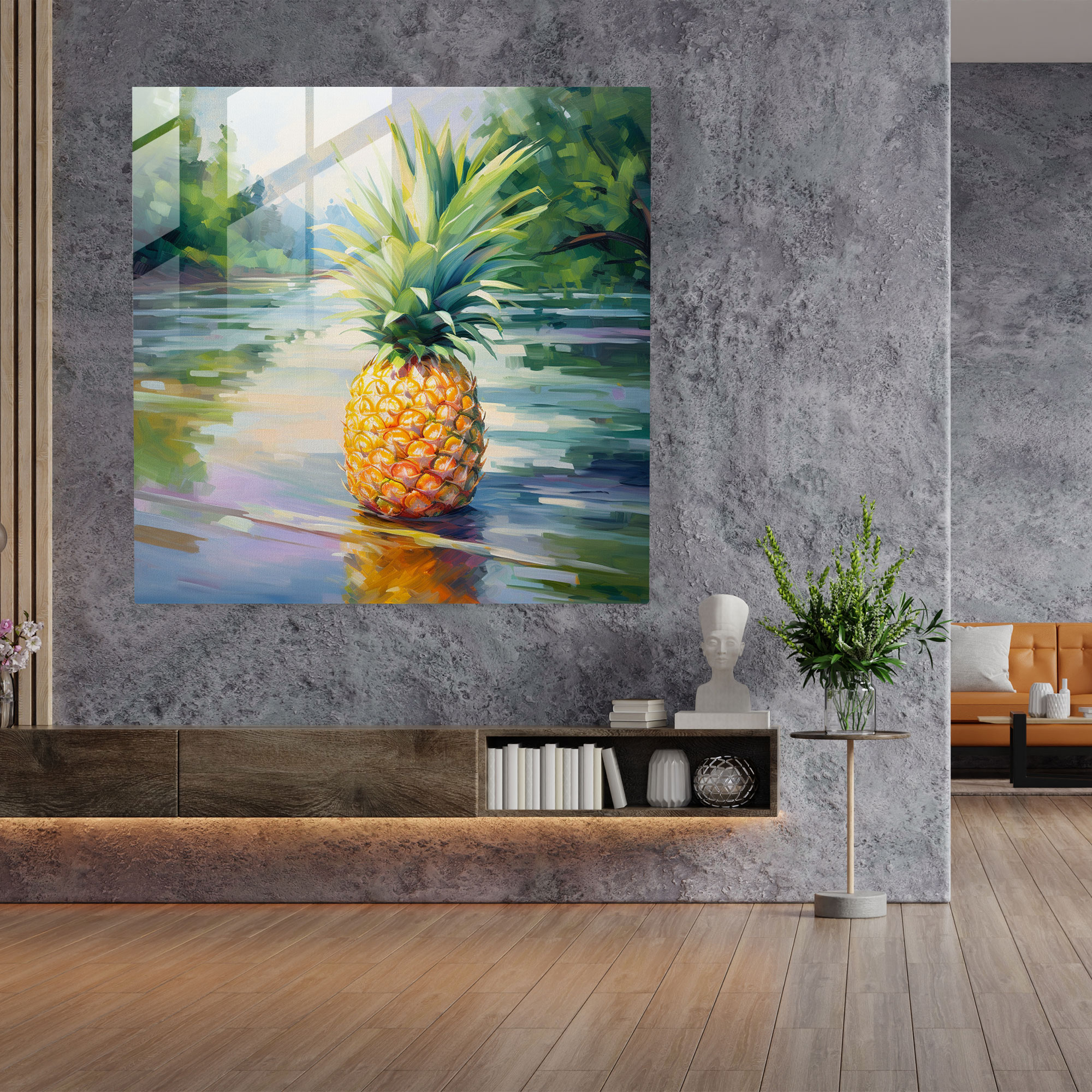 Nature's Beauty Pineapple Glass Print - Pineapple, Glass Print, Wall Decoration, Impressionist Oil Painting