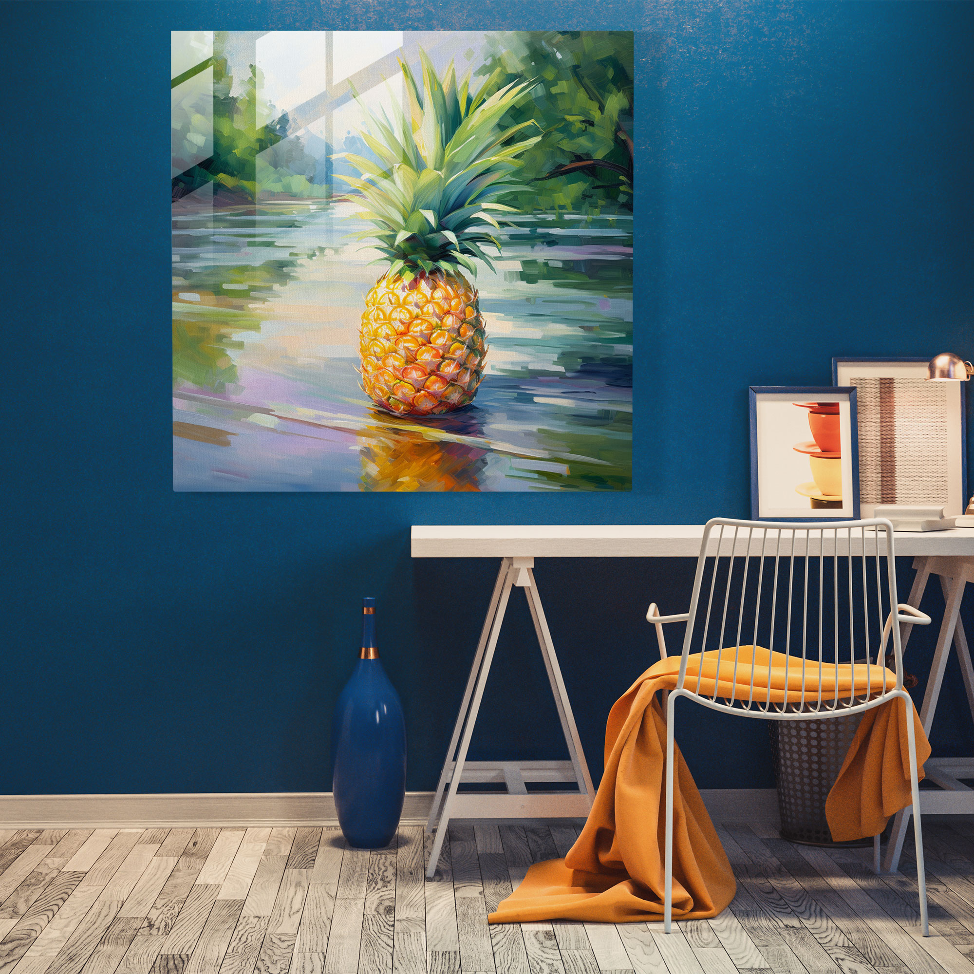 Nature's Beauty Pineapple Glass Print - Pineapple, Glass Print, Wall Decoration, Impressionist Oil Painting