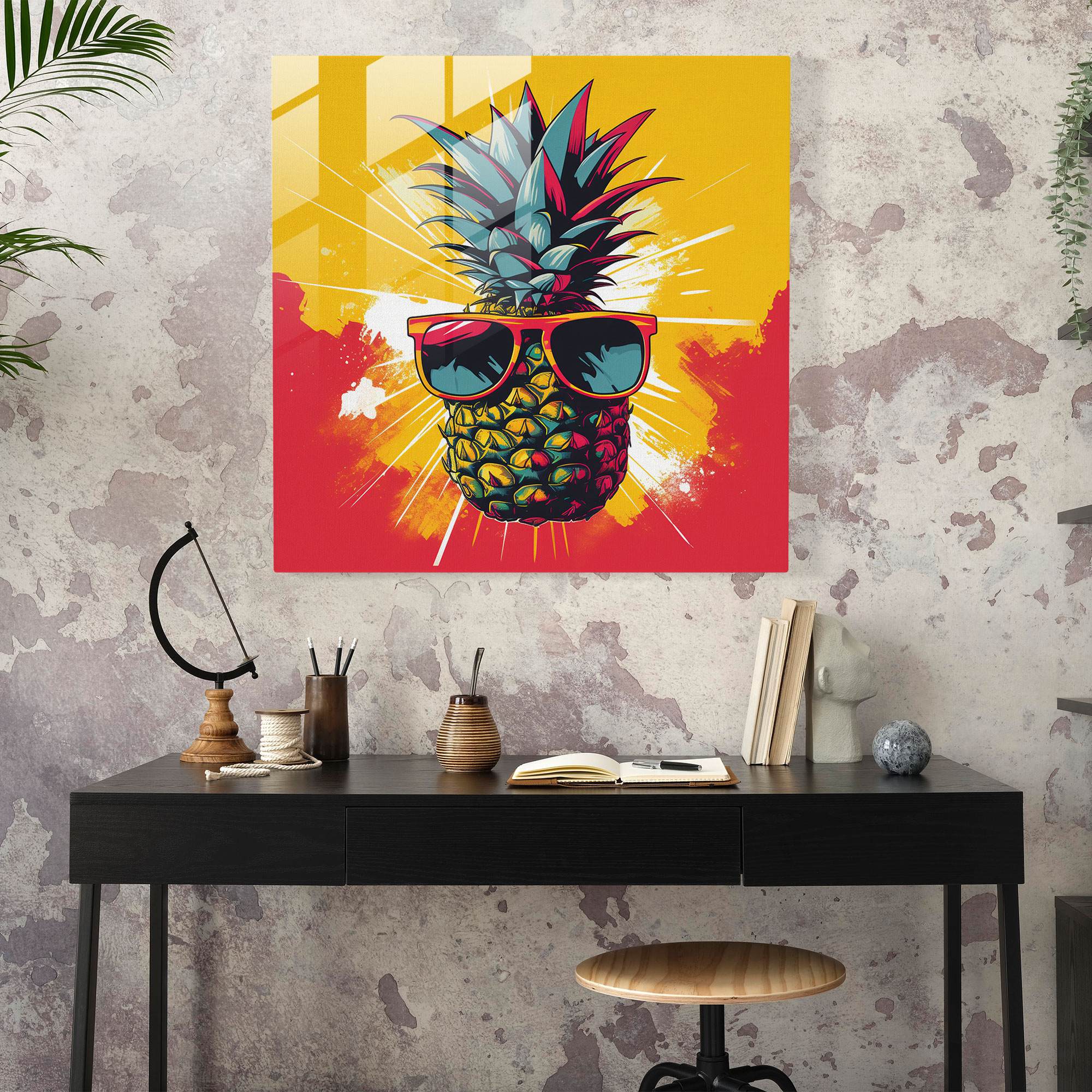 Verspielter Ananas Glasdruck - Ananas Glasbild Moderne Kunst Glaskunst