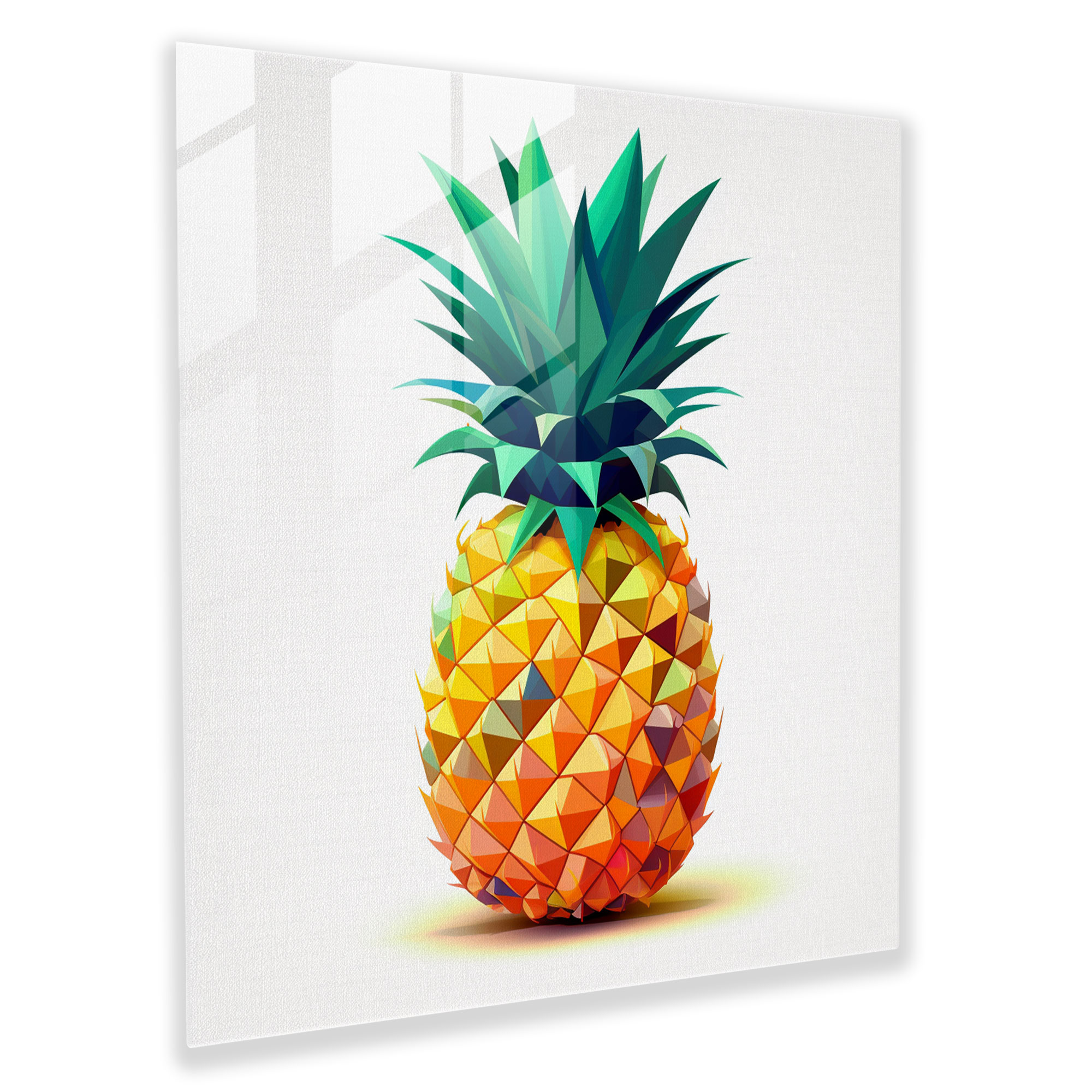Geometric Pineapple Glass Print - Pineapple, Pineapple, Glass Wall Art, Colorful Triangles