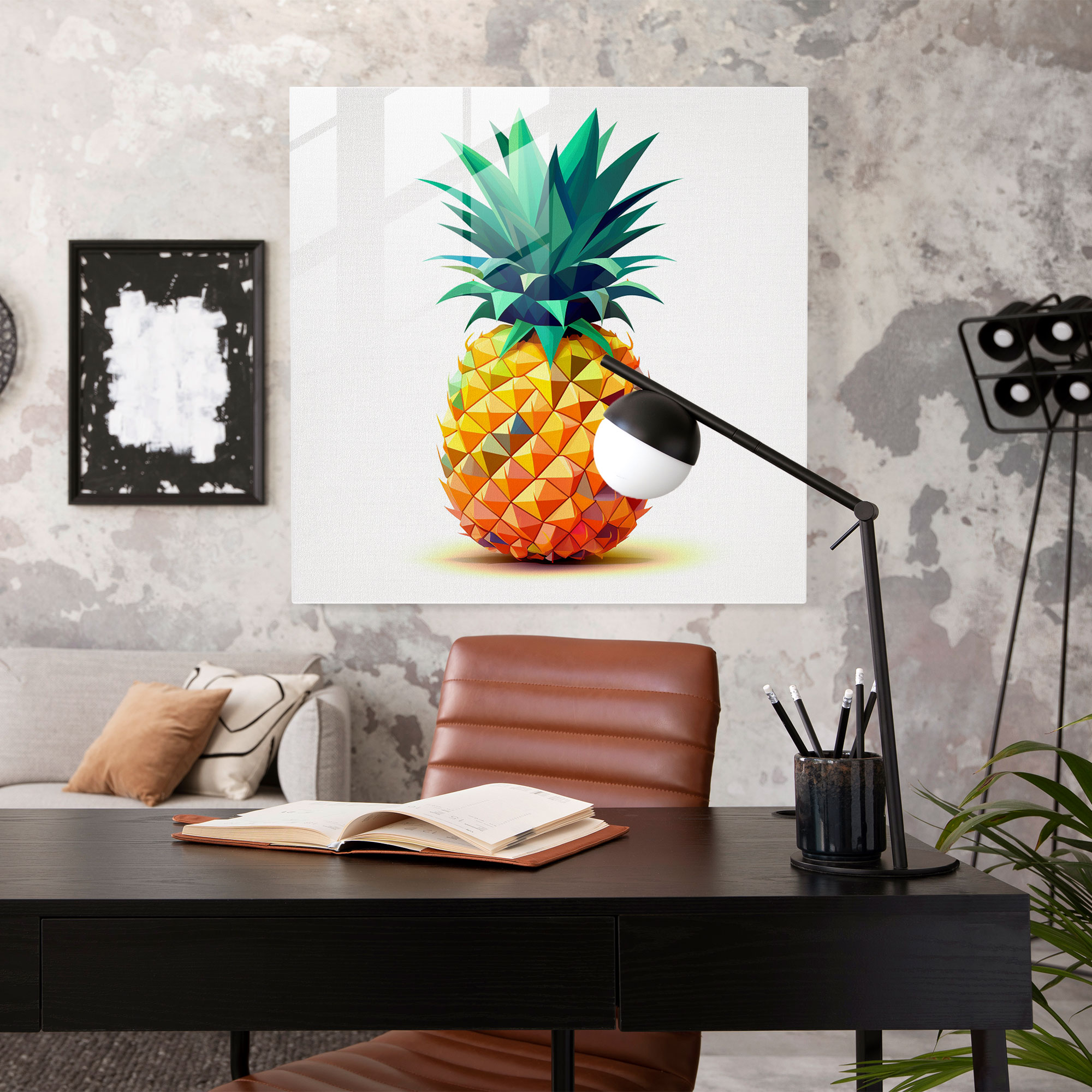 Geometric Pineapple Glass Print - Pineapple, Pineapple, Glass Wall Art, Colorful Triangles