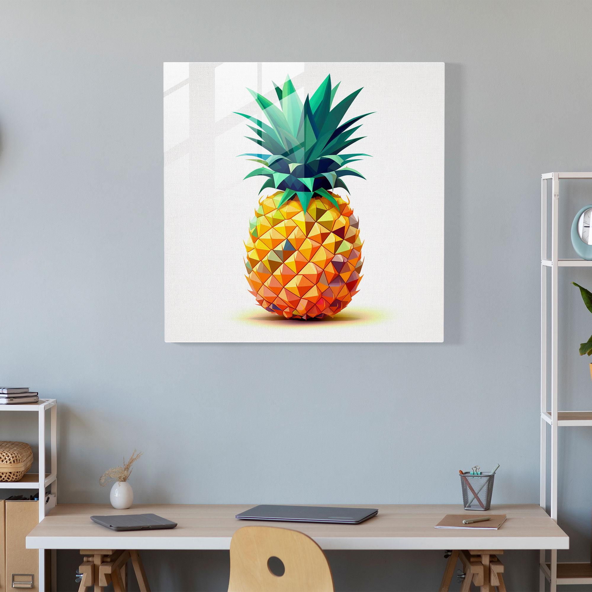 Geometric Pineapple Glass Print - Pineapple, Pineapple, Glass Wall Art, Colorful Triangles