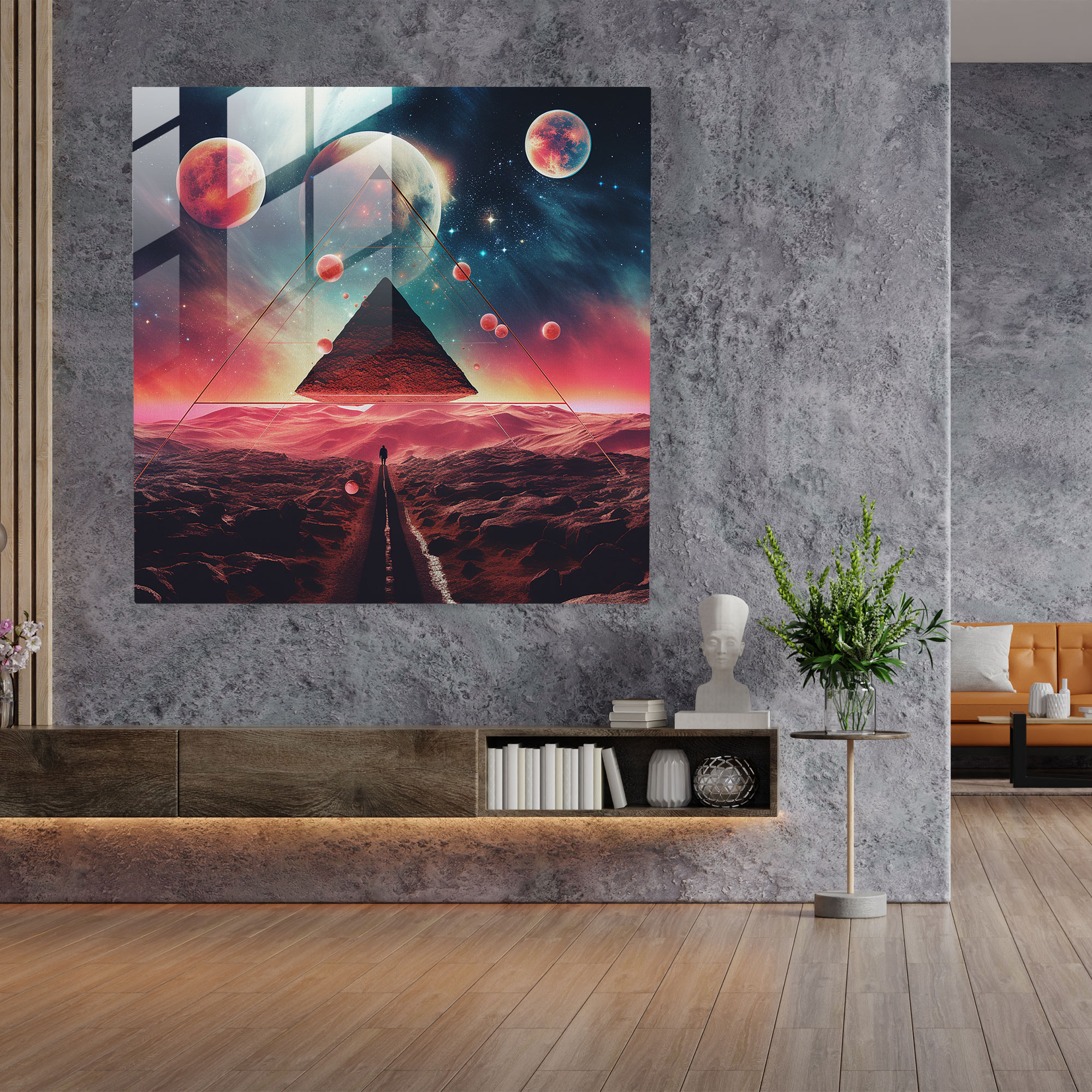 Glasbild Pink Floyd - Kosmische Surreale Kunst - Wanddekoration Glasbild Glas Kunst