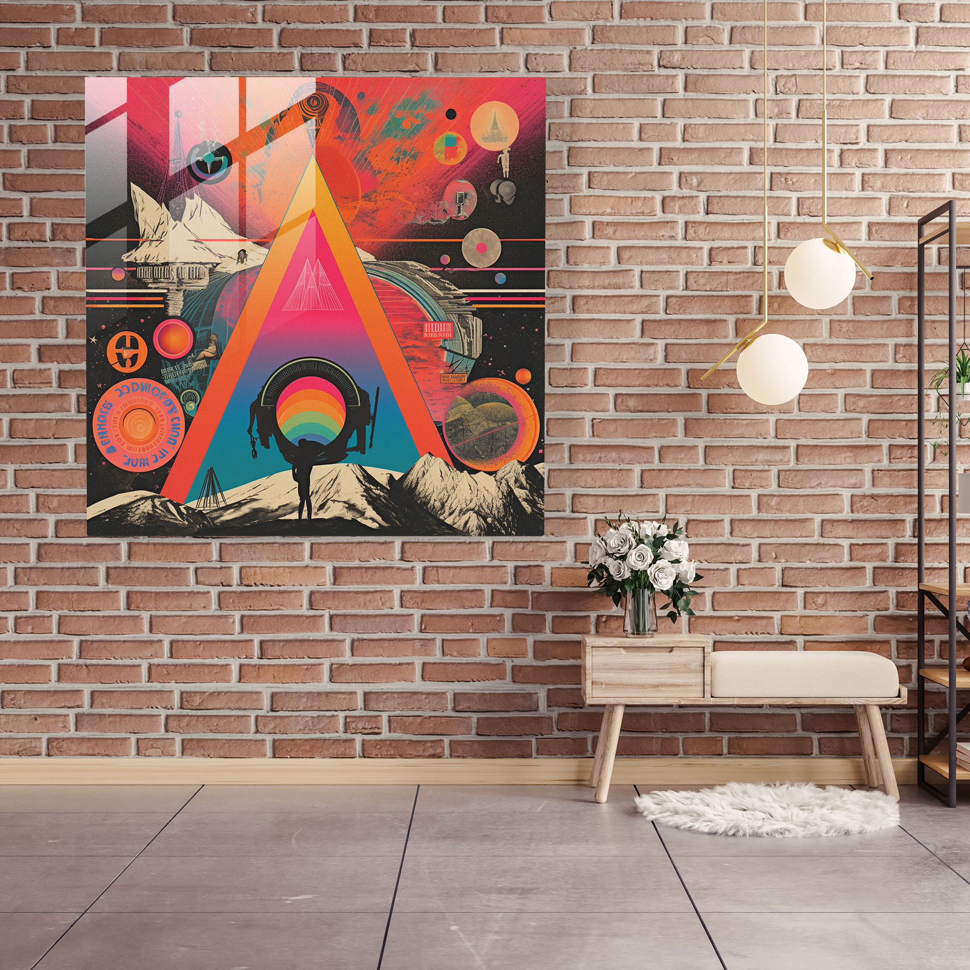 Pink Floyd Glasbild - Retro Collage Konzert Poster - Pink Floyd Design Glas Wandkunst