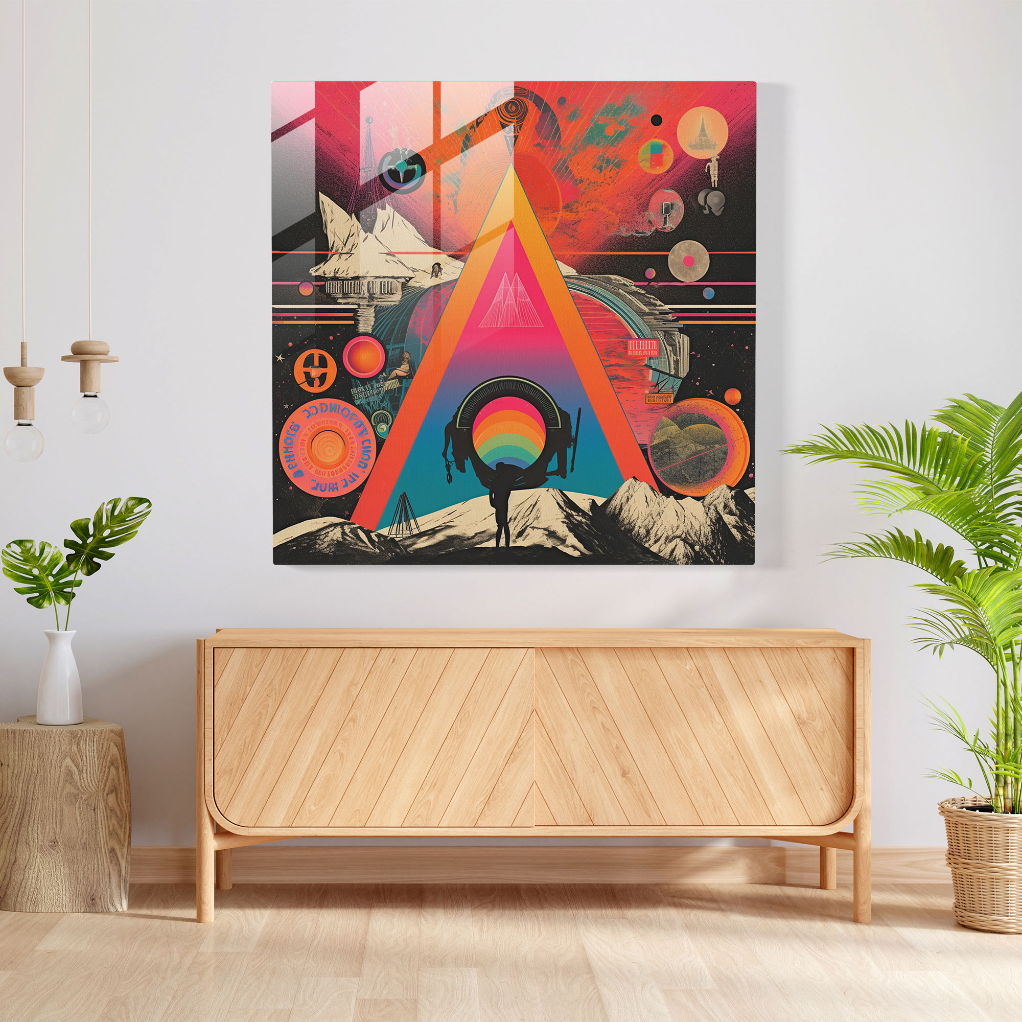 Pink Floyd Glasbild - Retro Collage Konzert Poster - Pink Floyd Design Glas Wandkunst