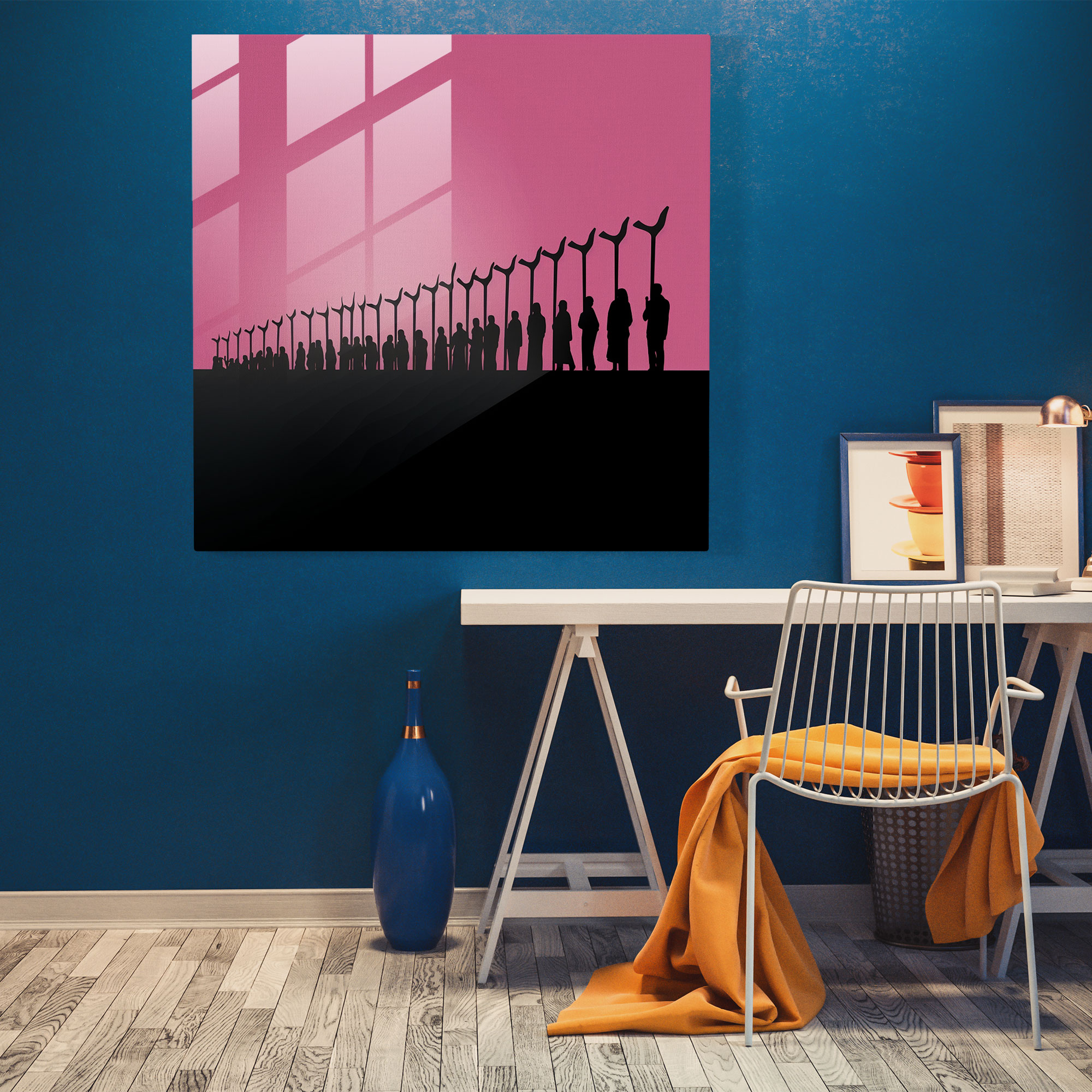 Glasbild Pink Floyd - Minimalistische Marschhämmer - Zuhause Dekoration Glas Wandkunst