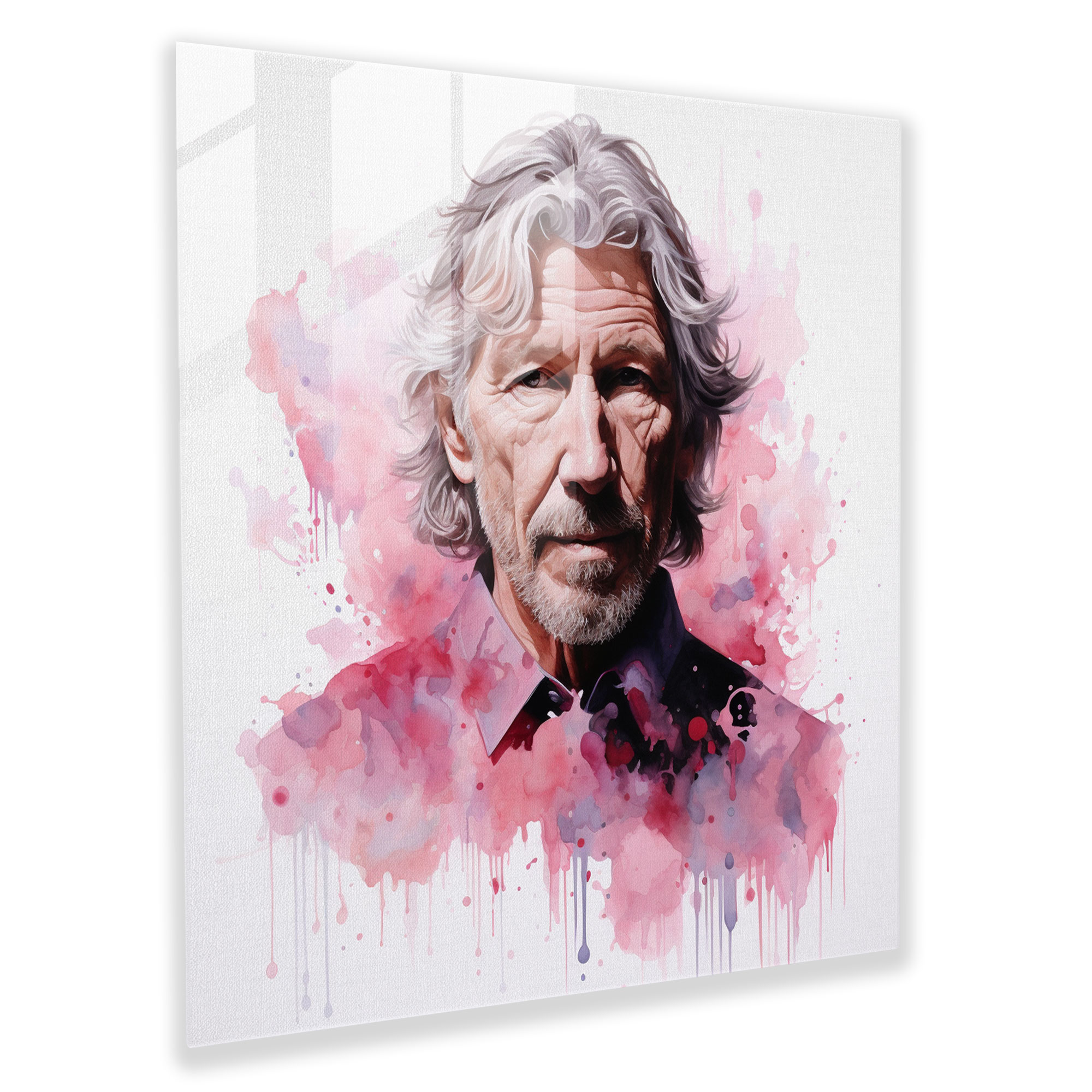 Glasbild Pink Floyd - Roger Waters Aquarellportrait - Wanddekoration Aquarellportrait Glaswandkunst