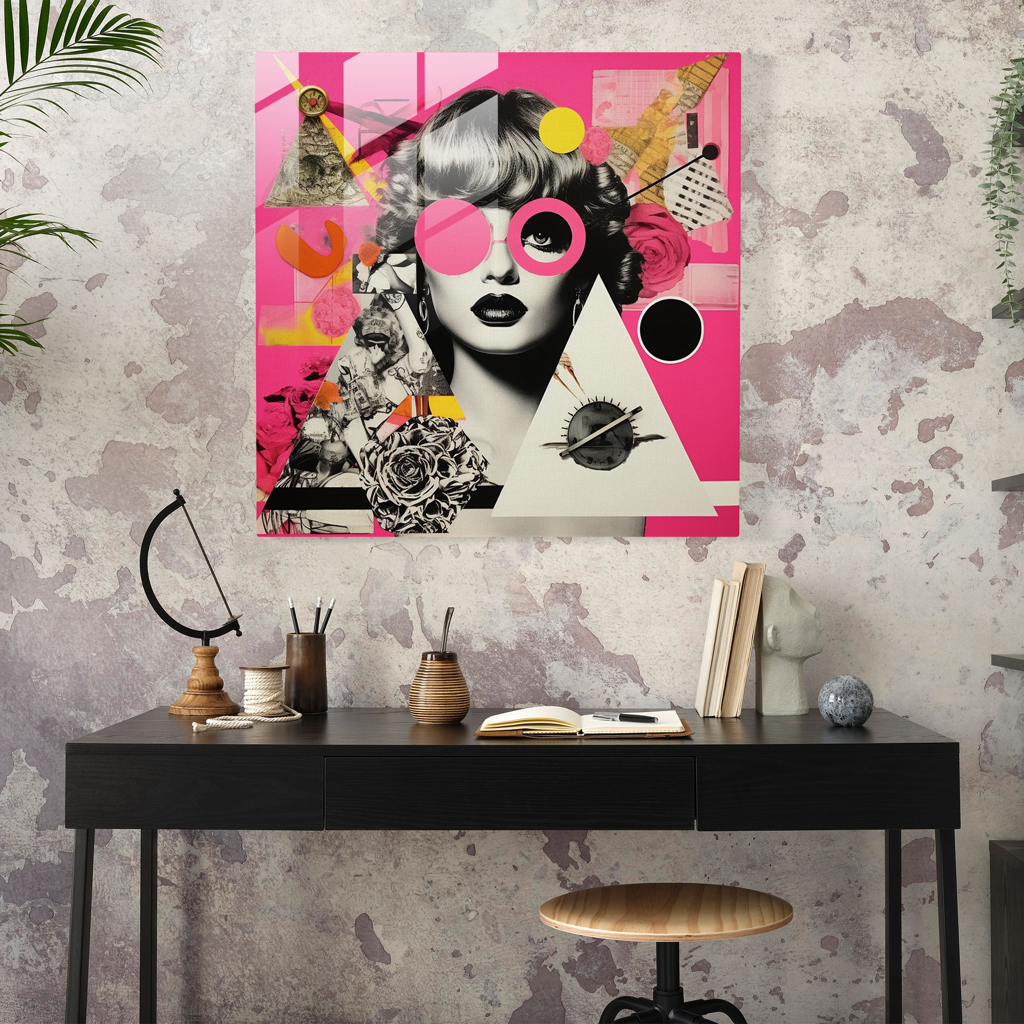 Glasbild Pink Floyd - Pop-Art-Collage - Diskografie Dekoration für Zuhause Glas-Kunst