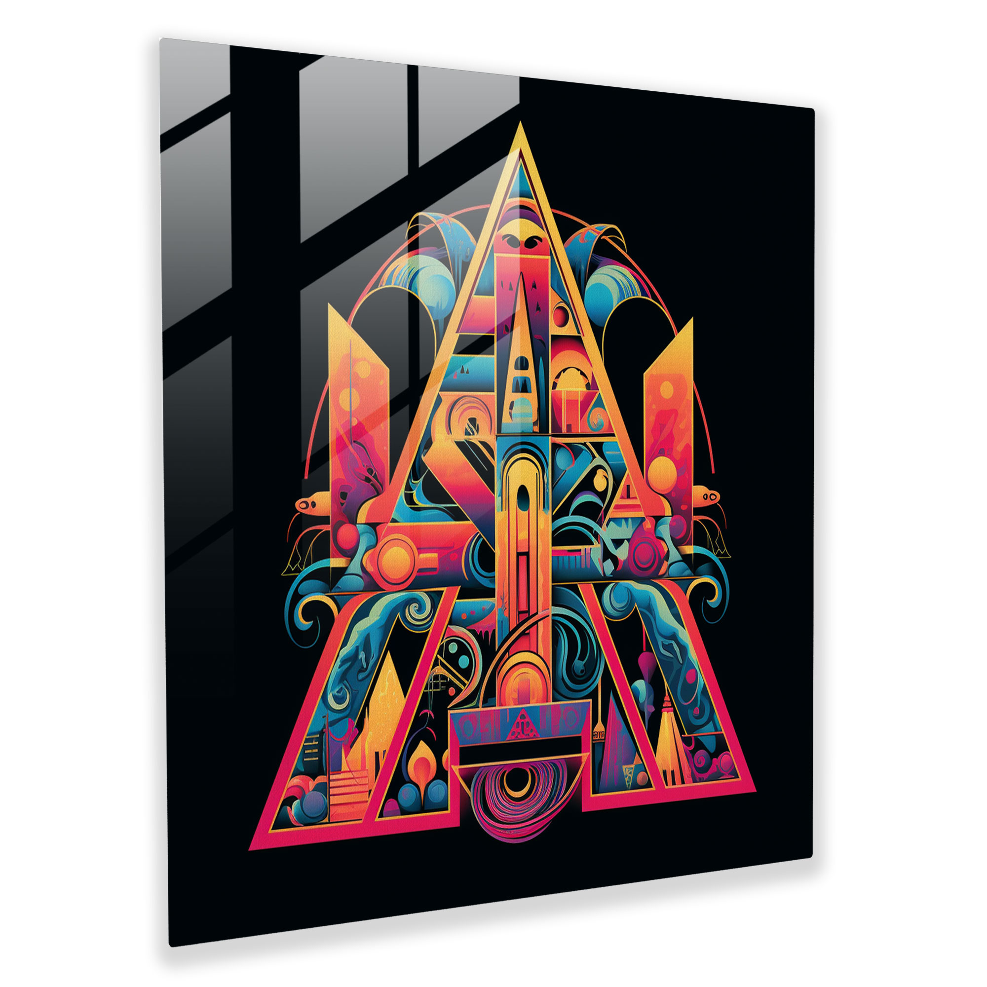 Glasbild Pink Floyd - Retro Psychedelische Typografie - Wanddekoration Lebendig Glaswandkunst