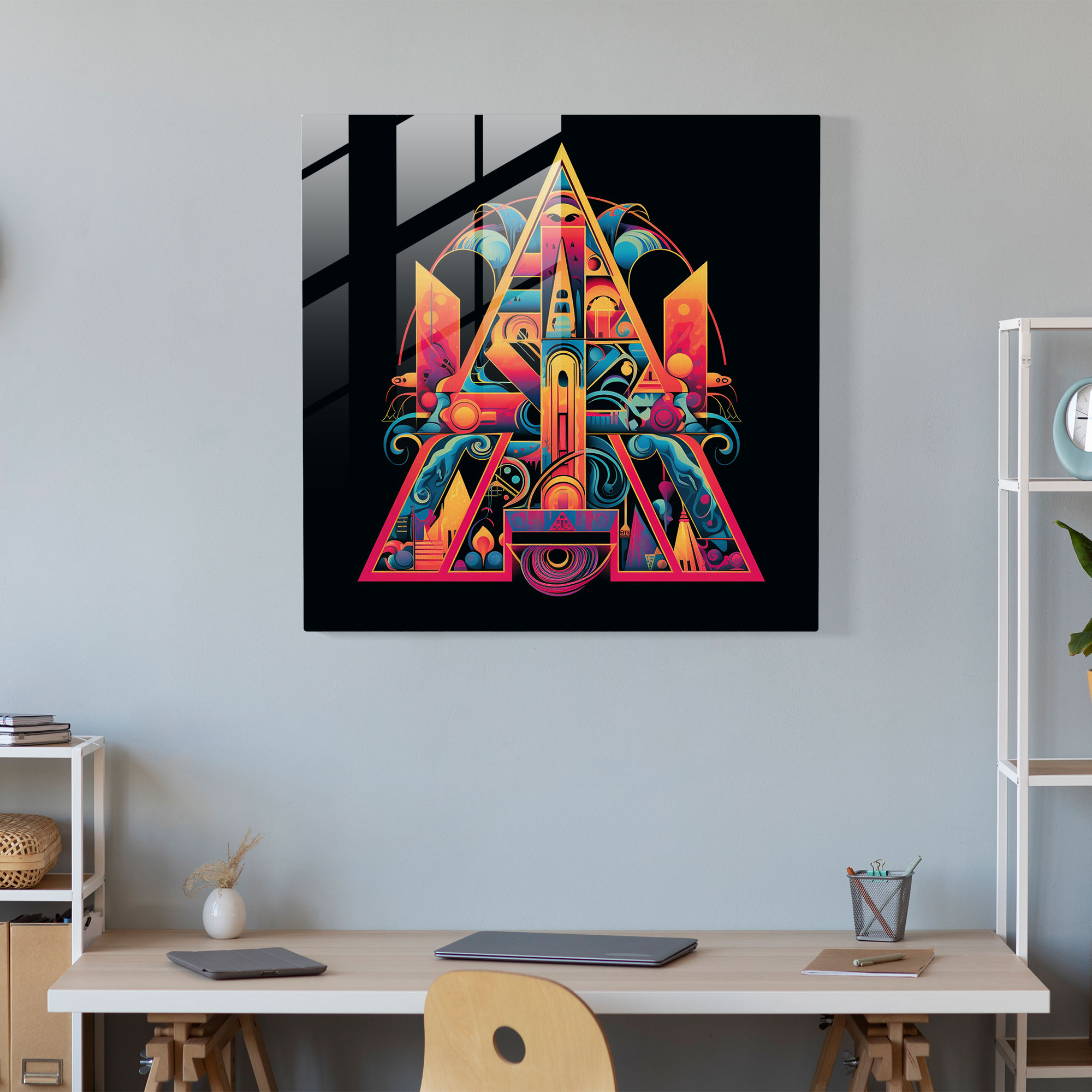 Glasbild Pink Floyd - Retro Psychedelische Typografie - Wanddekoration Lebendig Glaswandkunst