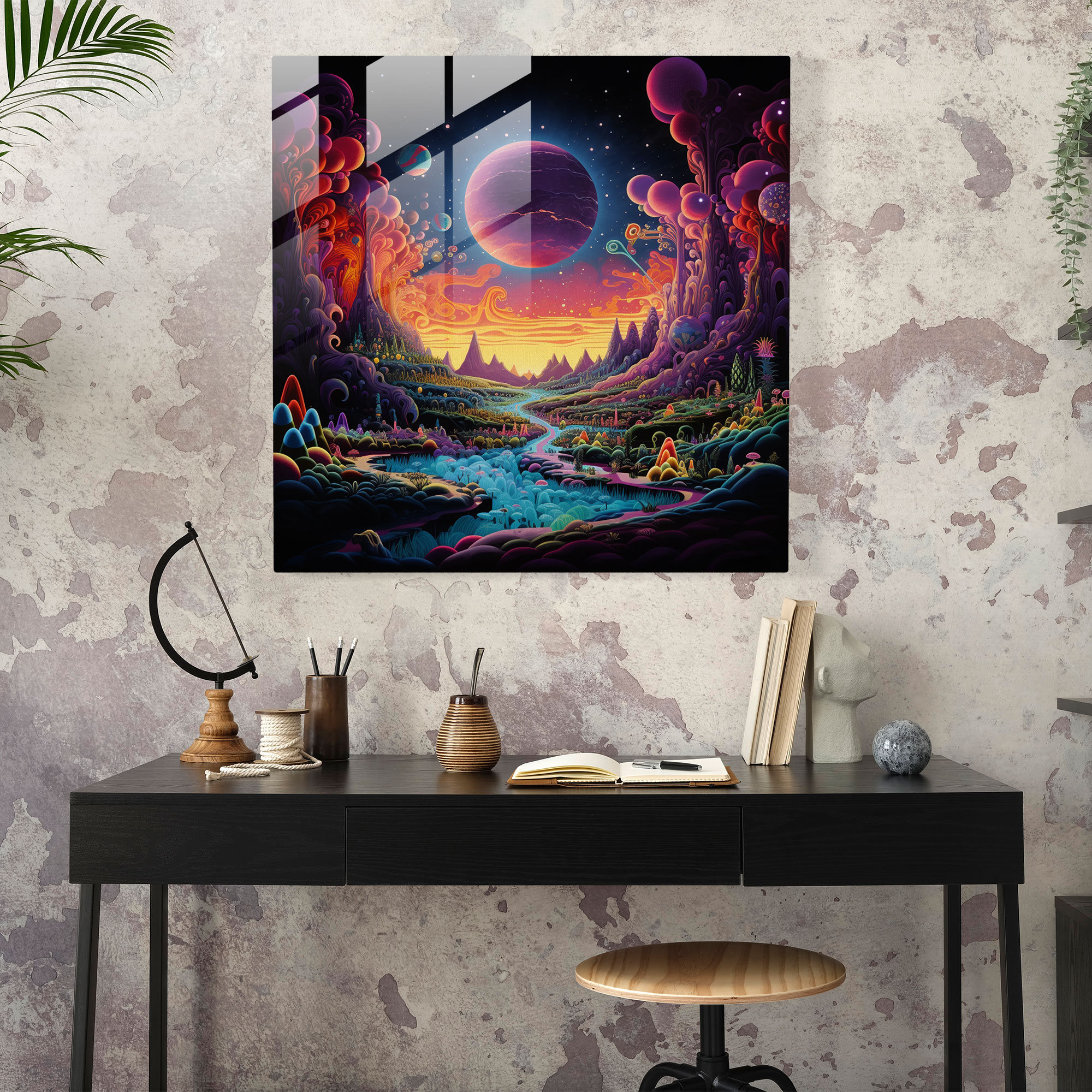 Glasbild Pink Floyd - Kosmische Reise Album Cover - Pink Floyd Anderewelten Elemente Glas Kunst